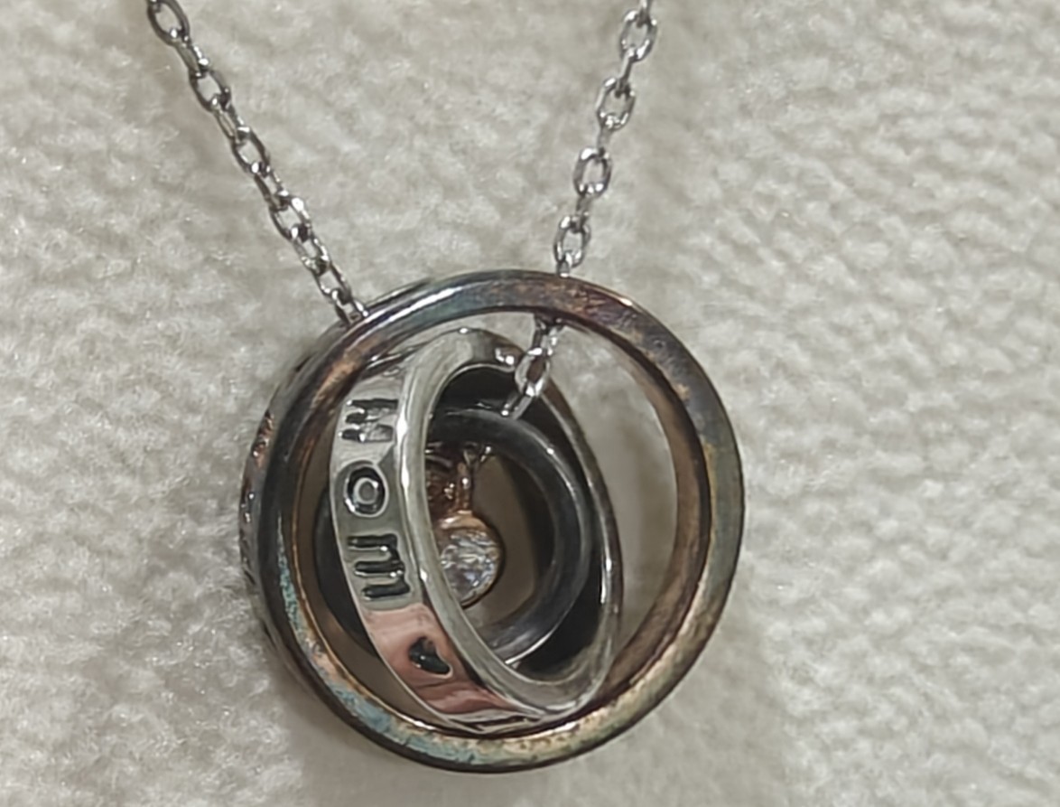 Vintage Sterling Silver Mom Sentiment Necklace | S925 Triple Ring Pendant