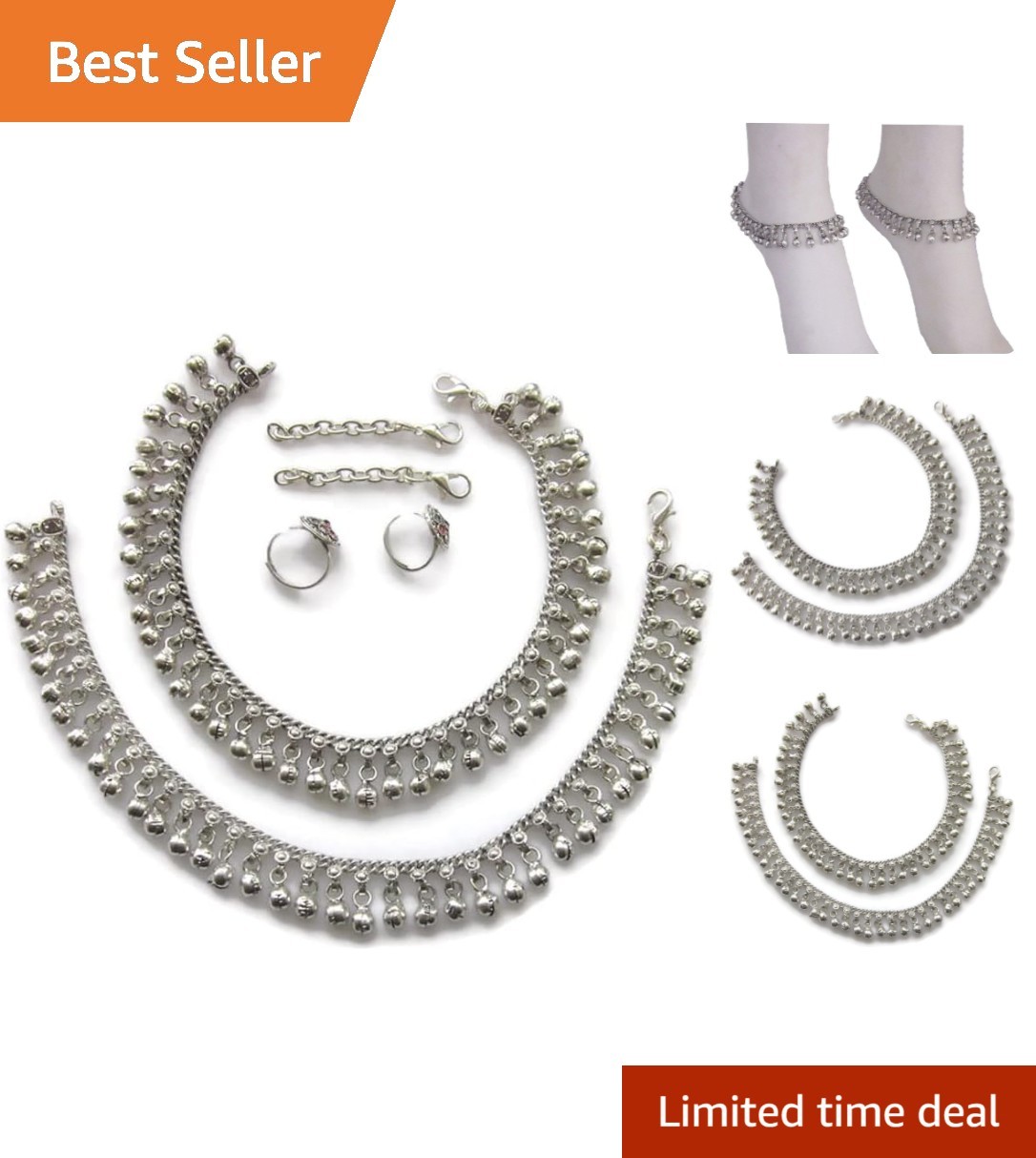 Foot Jewelry Set: Handcrafted Silver Anklet with Dainty Bells for Every Occasion