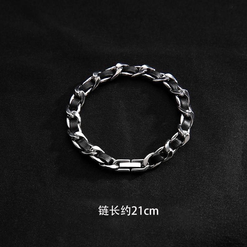 Silver Titanium Black PU Leather Jewelry Necklace Bracelet Chic Unisex Jewelry