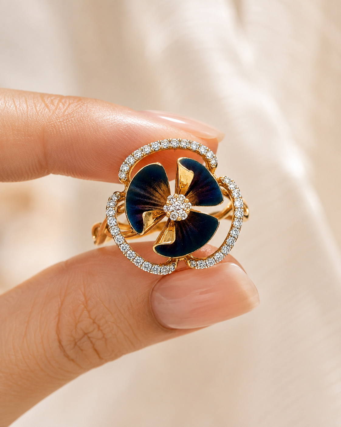 Natural Diamond Flora Ring – 14KT Yellow Gold Heirloom Jewelry