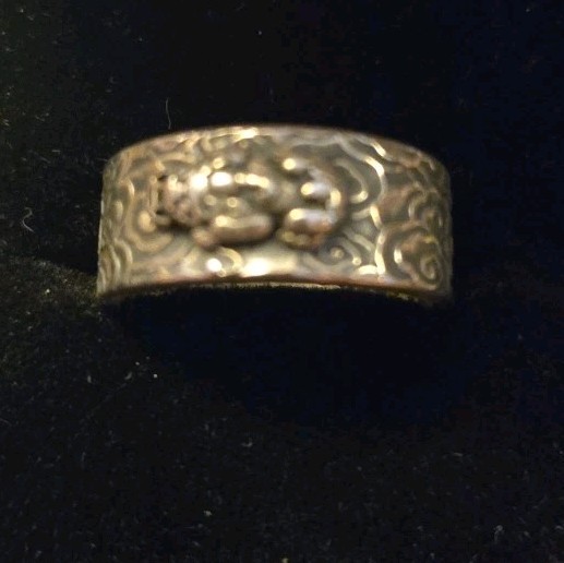 Vintage Pure Silver 990 Size 7 Chinese Mystical Foo Dog Dragon Lion Ring Symbol