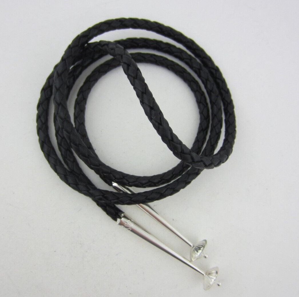 43.5″ Top Quality Black Leather 6 Ply Bolo Tie Cord & Large Sterling Silver Tips