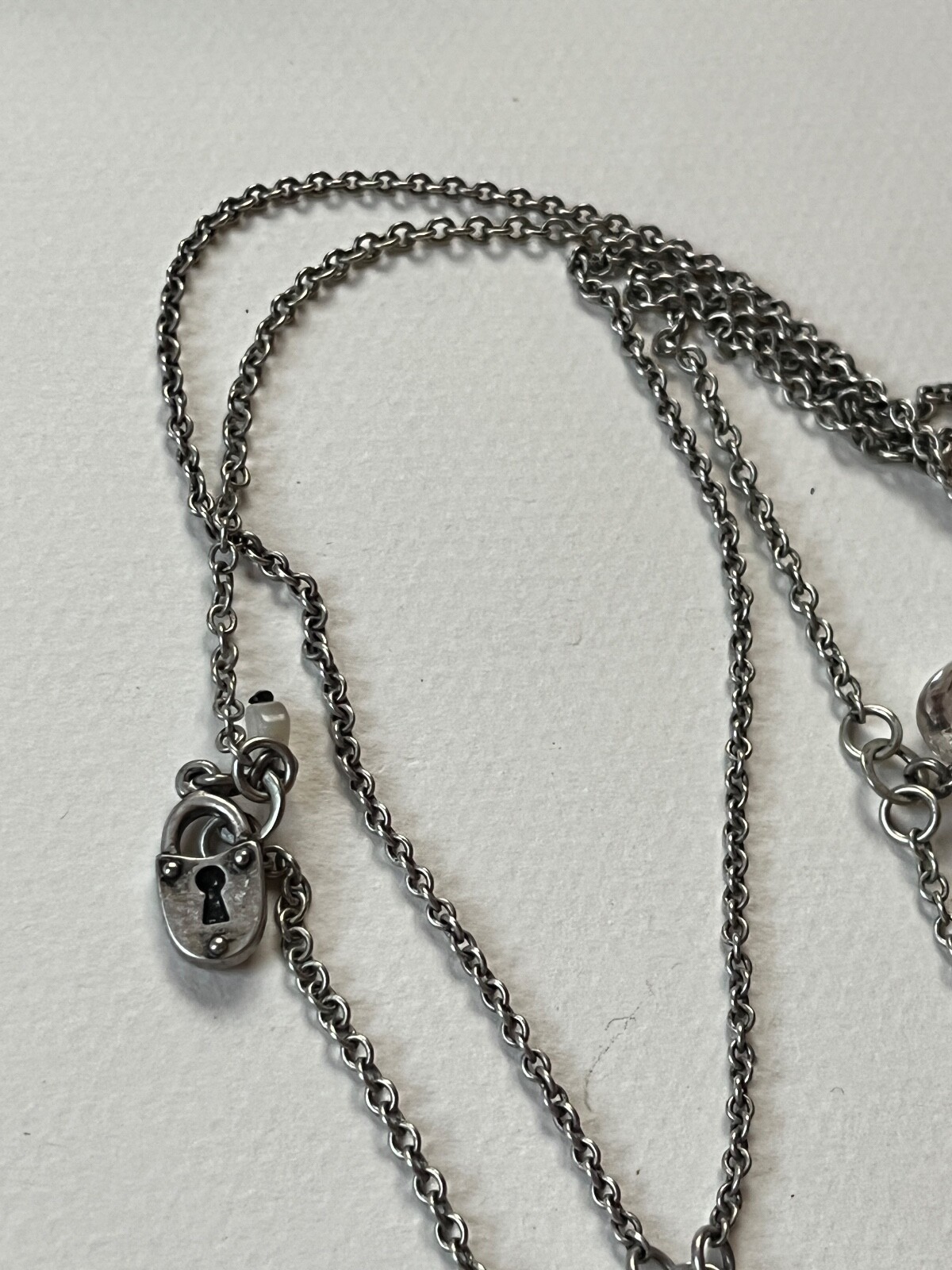 American Eagle Double Strand Silvertone Chain w Victorian Style Heart Crown Padl
