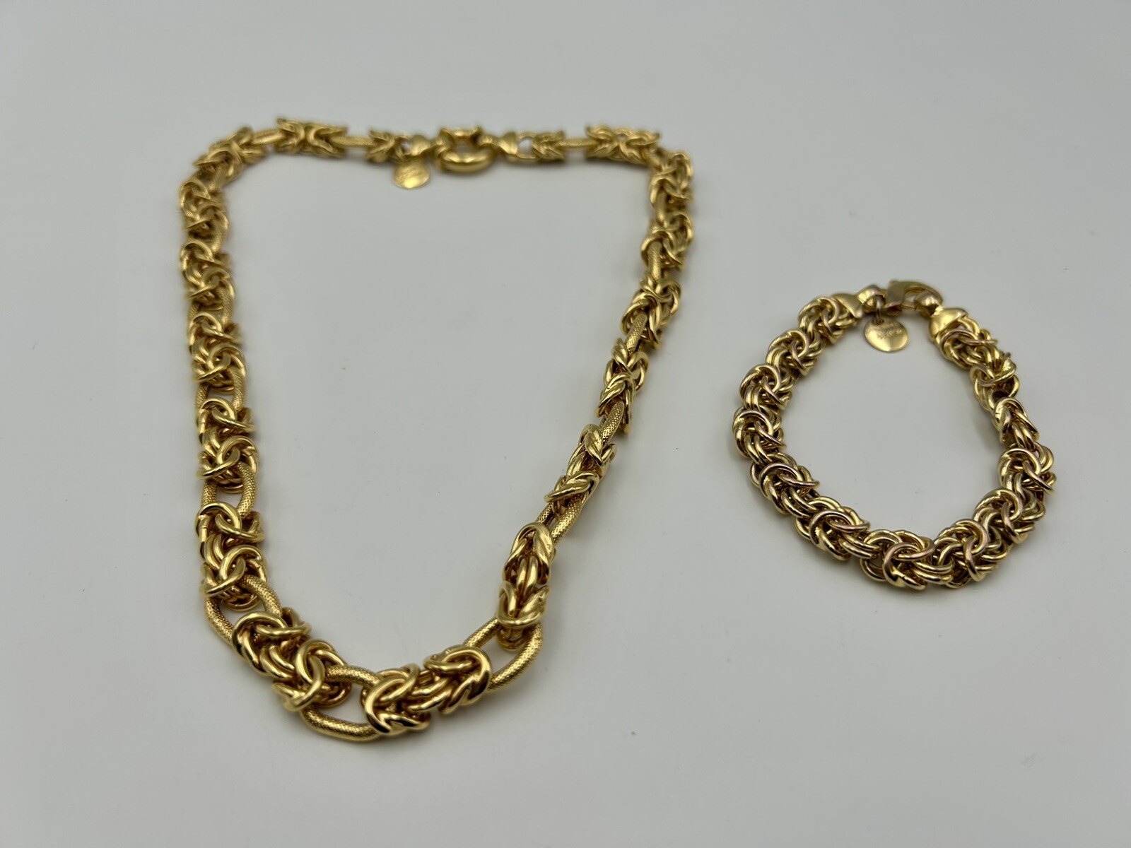 Vintage 80s 90s DYADEMA Bronze Italy Bracelet Necklace Pair Byzantine Chain Link