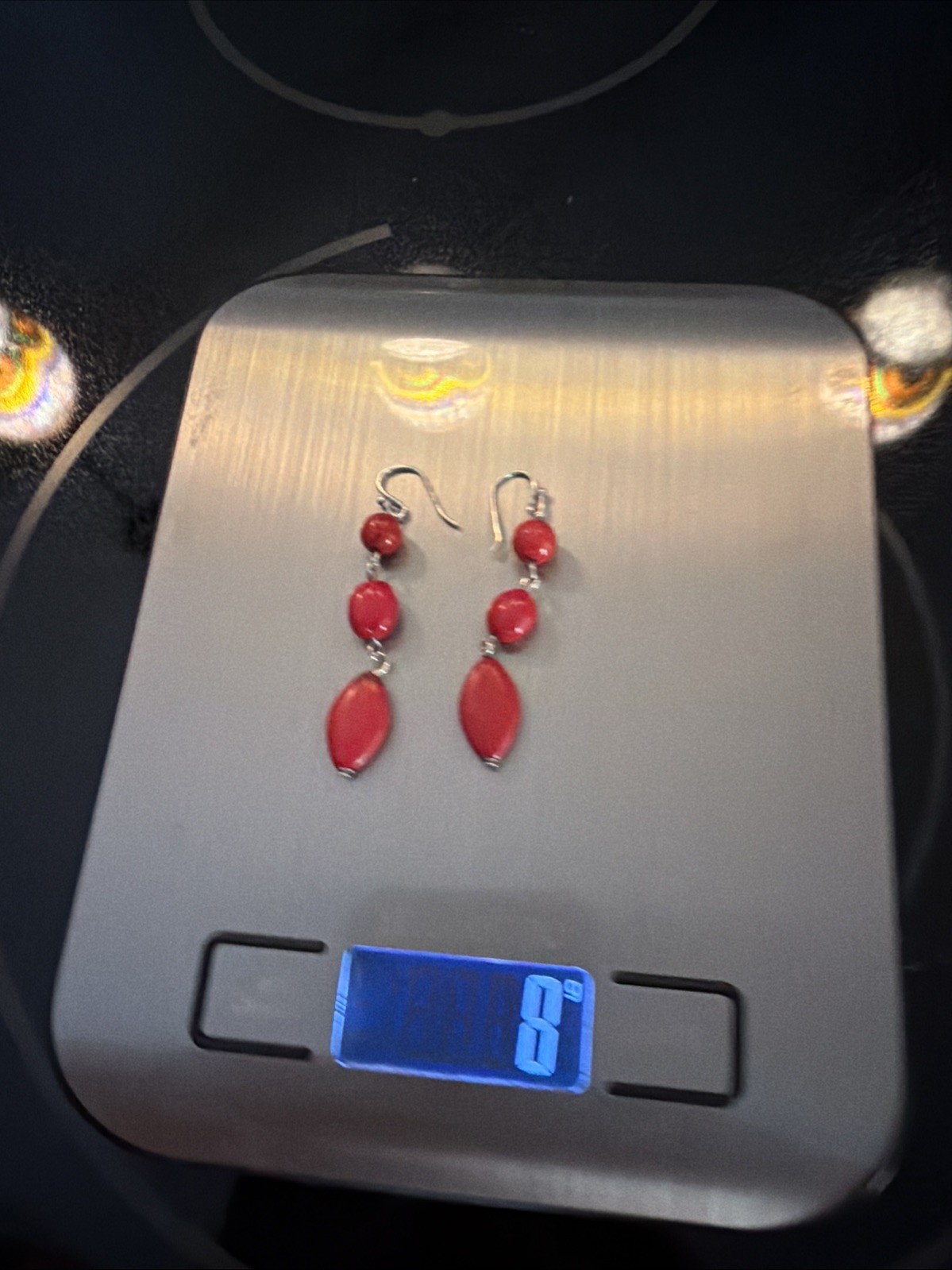 Sterling Silver Unkown Natural Possibly Coral Gemstone Dangle Earring 925