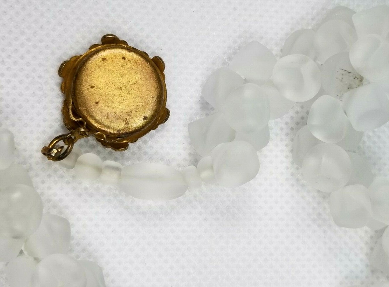 Very Fine Cold stone or Frosted Glass Bead necklace 26 in long stone size 3/8 in