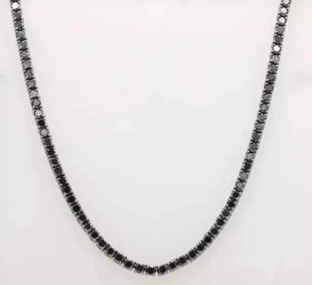 20TCW Round Cut Lab Created Black Diamond Tennis Necklace 14K Black Gold Plated