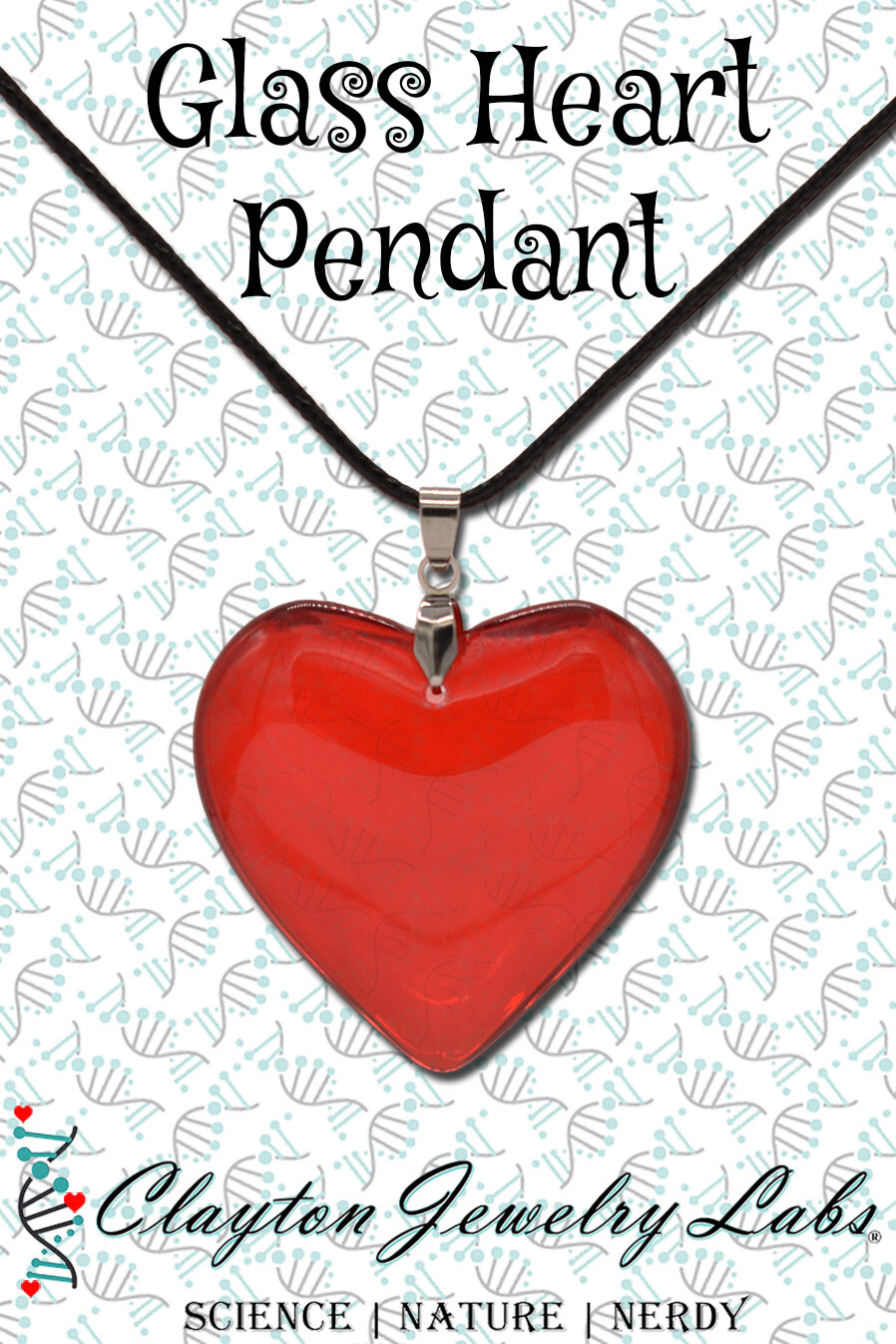 Large Solid Glass Heart Pendant Necklace