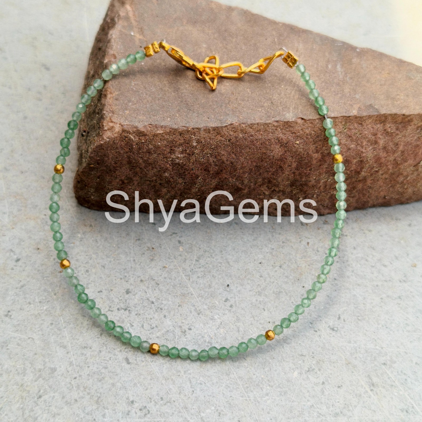 Green Aventurine Anklet Bracelet 2mm Faceted Beads, Dainty Gemstone Anklet, Min