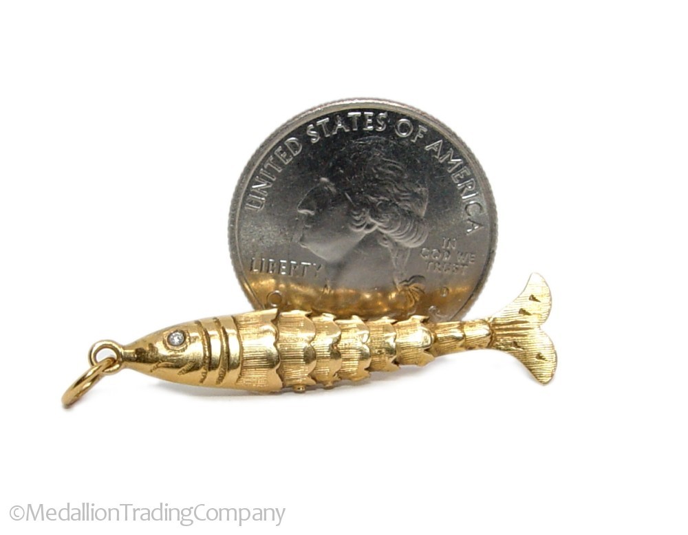 Antique 18k Yellow Gold 1.75″ Diamond Articulate Chinese Koi Fish Pendant Lot 4