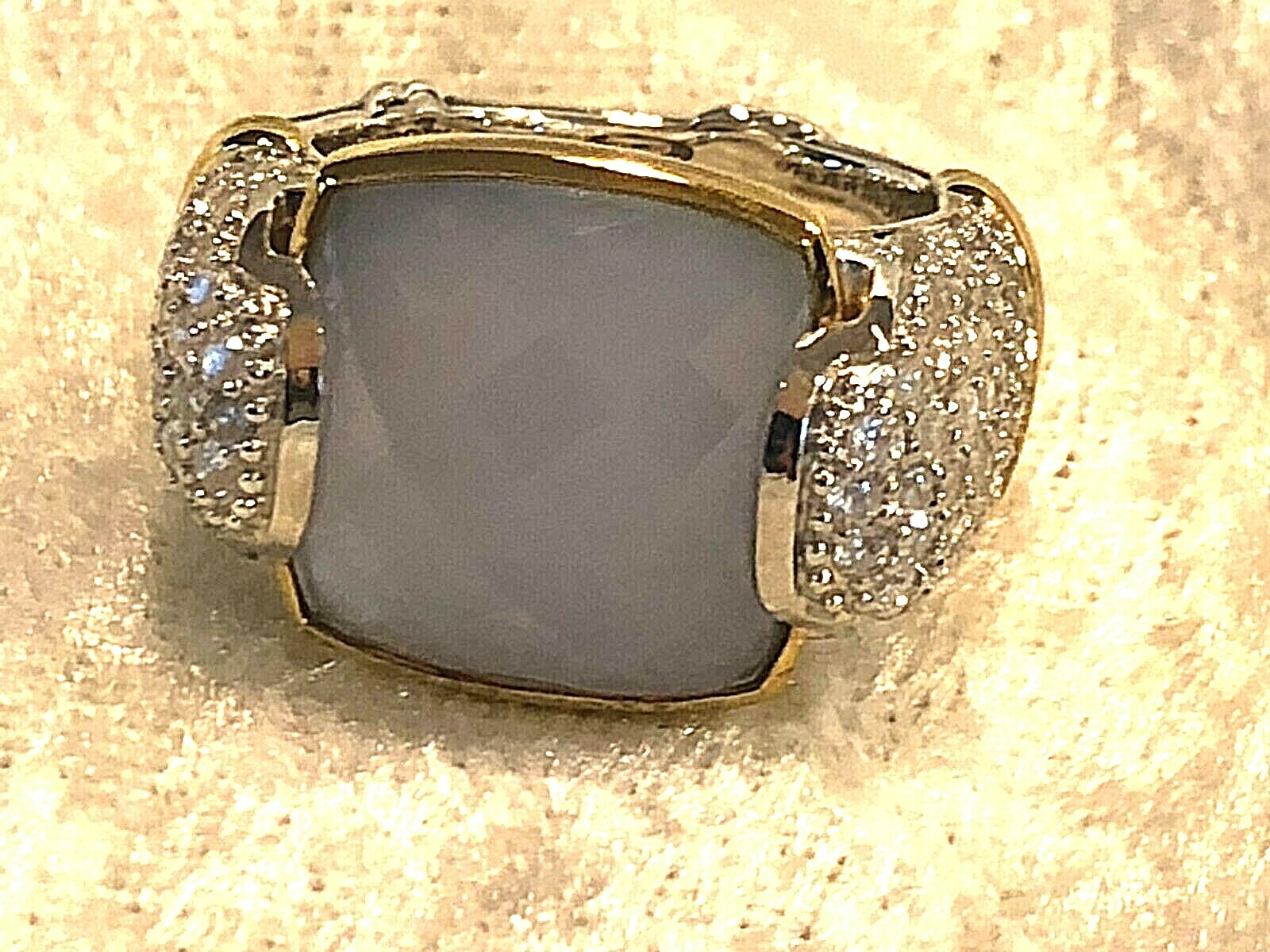 PETER THOMAS ROTH BLUE CHALCEDONY & TOPAZ, STERLING & GOLD RING SIZE 7 (M1584-20