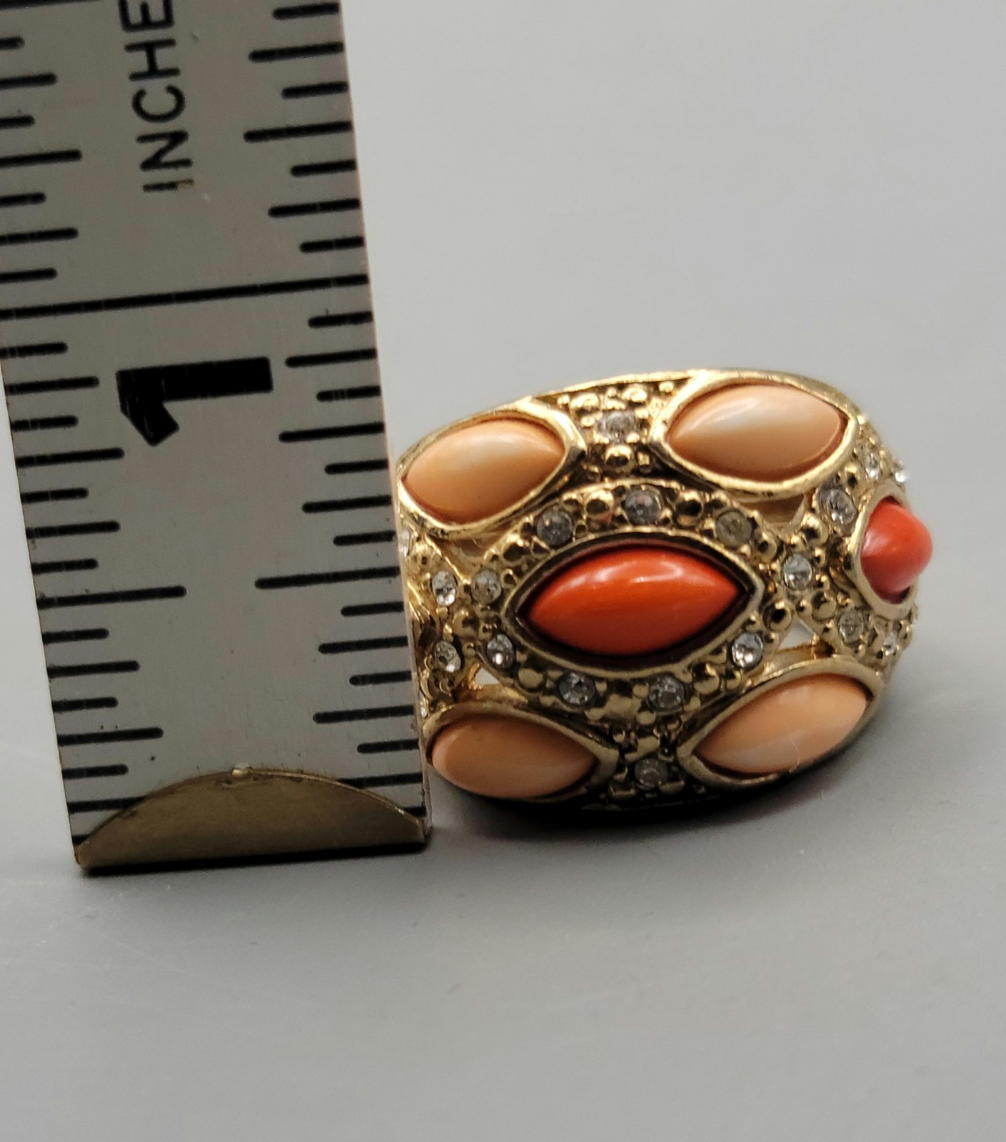 80s VTG Hollywood Glam Landau Signed Rhinestone Ring Chunky Cocktail Adjustable