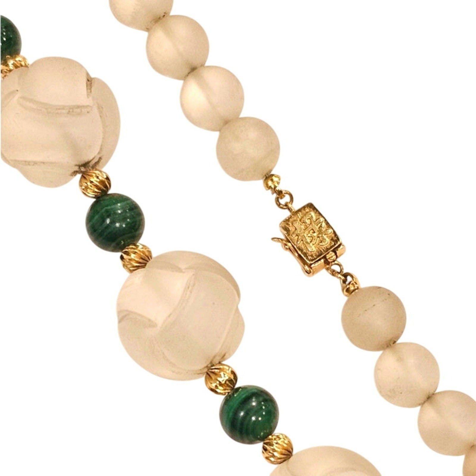 14K Frosted Crystal & Malachite Beaded Necklace
