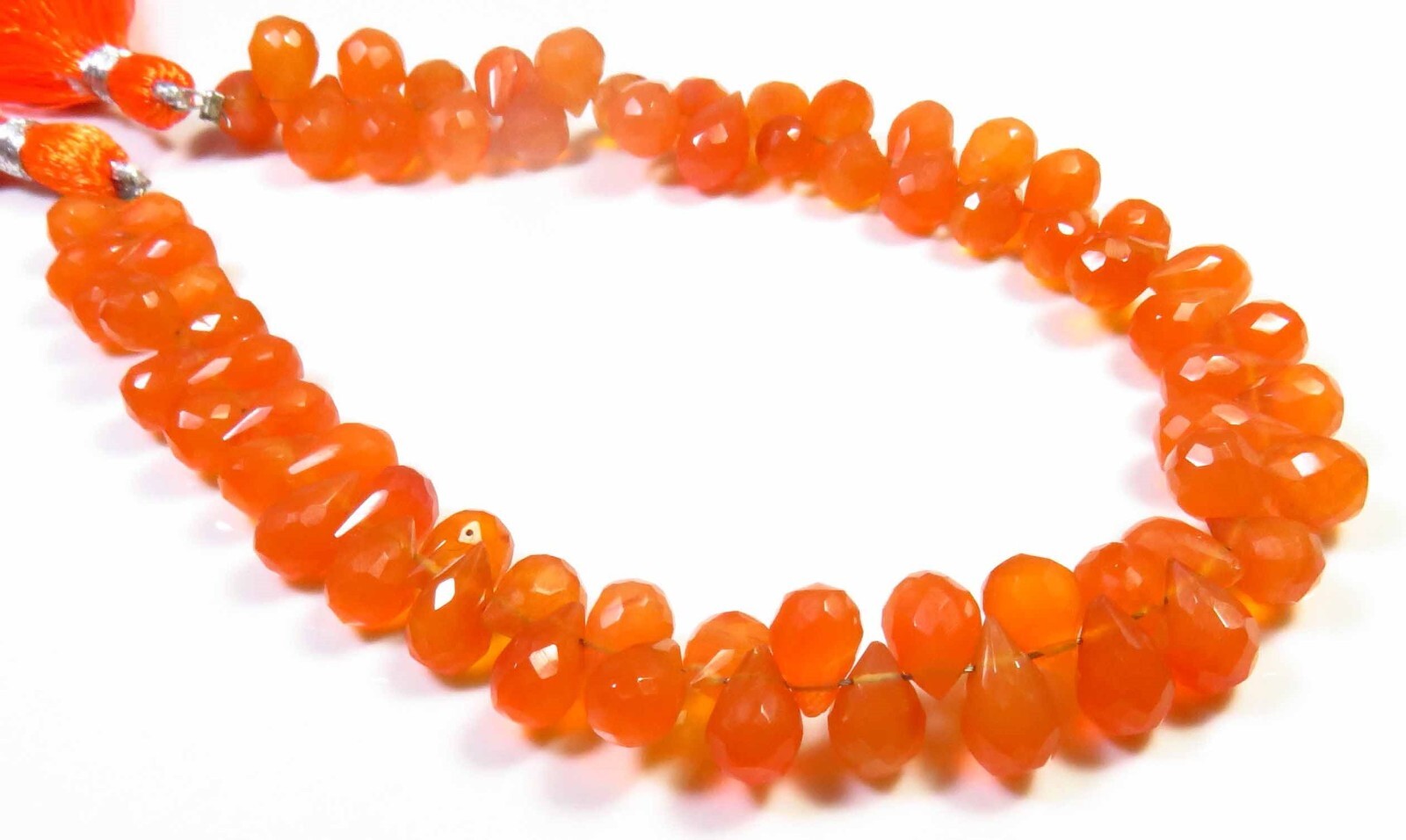 Orange Carnelian Gems Teardrop Micro Faceted Beads 8″Strand 6.5-8.5mm GV-3115