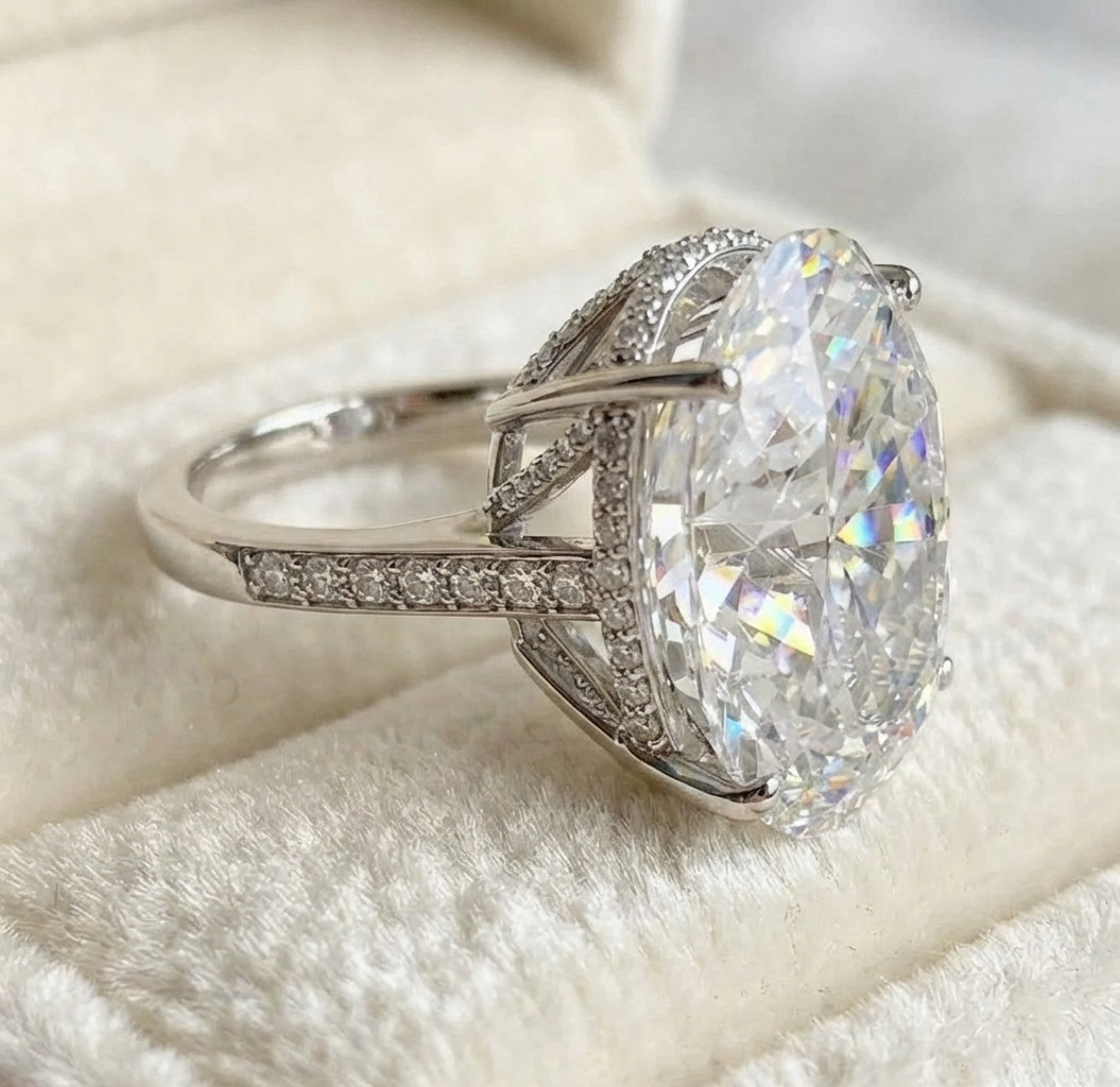 RARE 13.30 Ct Treated White Diamond Solitaire Ring In 925 Silver. Certified