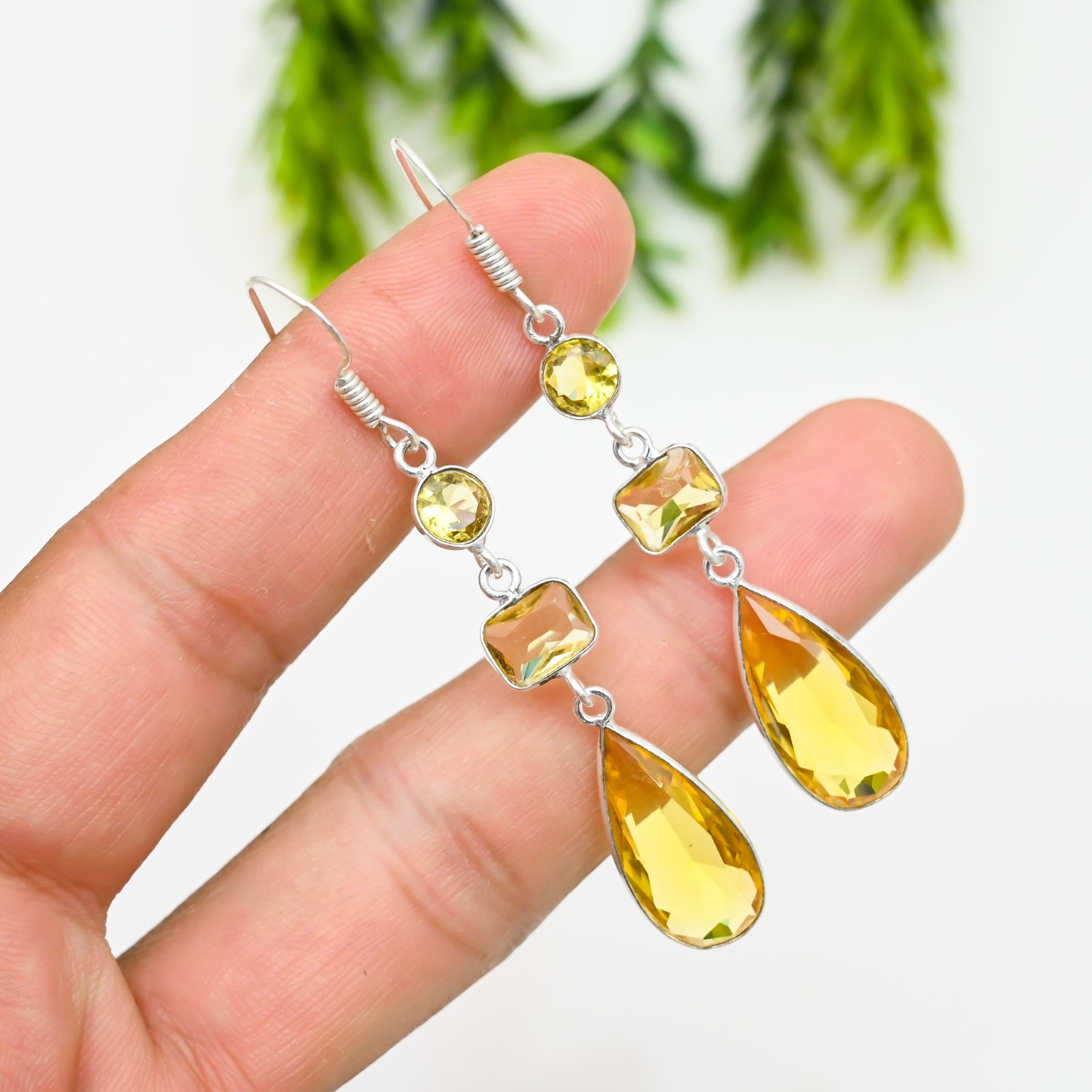Yellow Citrine Gemstone 925 Sterling Silver Handmade Jewelry Earring Gift For