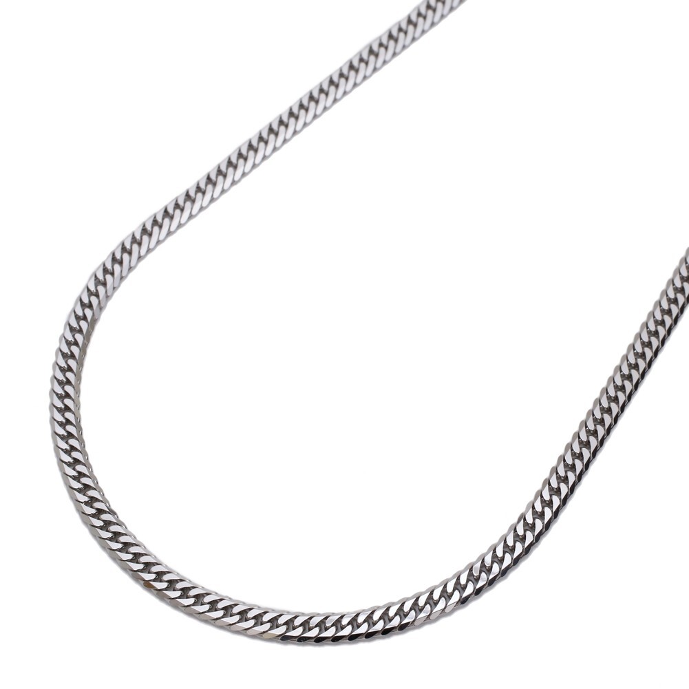 Pt850 Solid Platinum 3.3mm 6-Sided Double Curb Chain Necklace 17.75″ MIJapan
