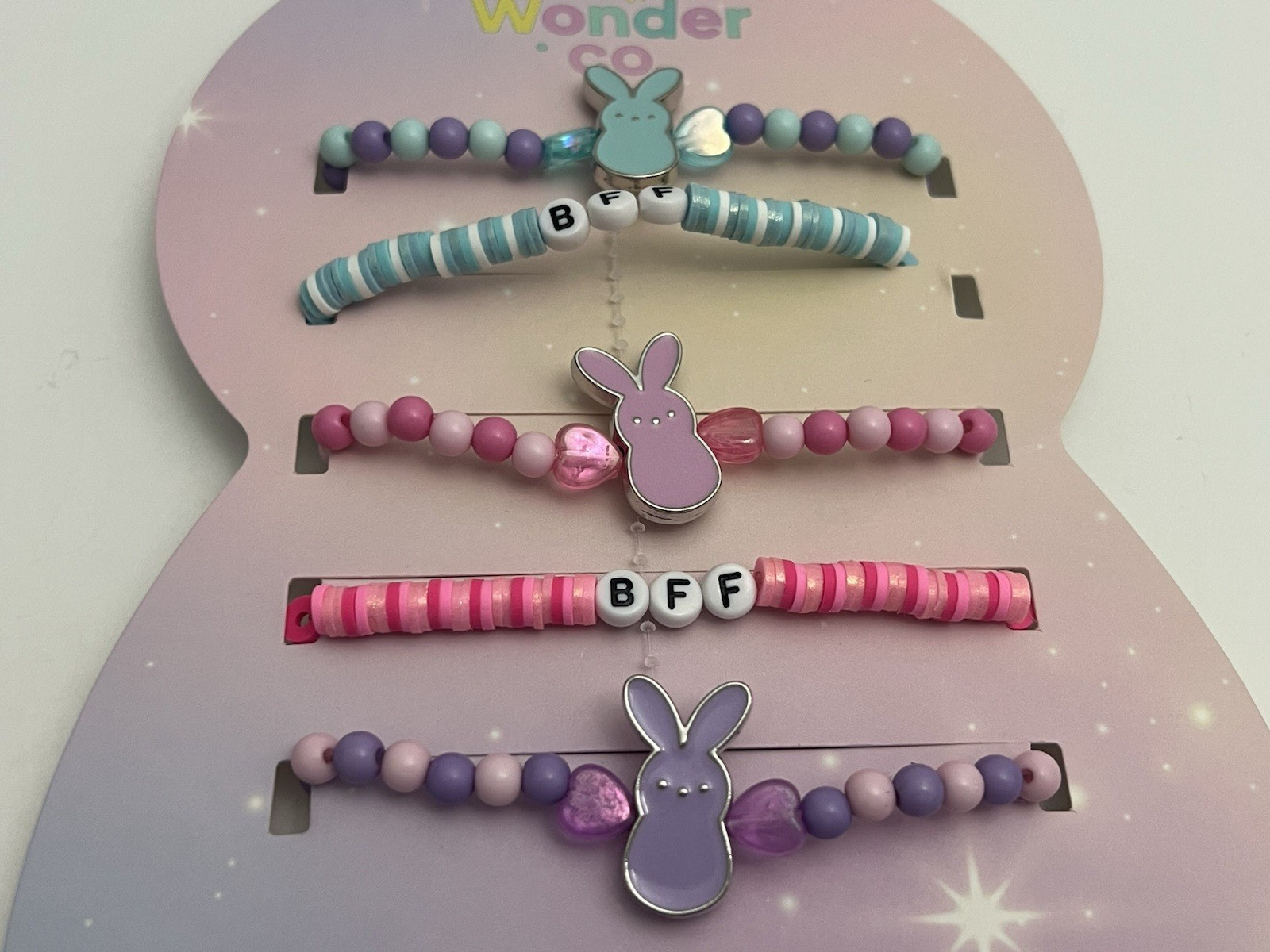 Playful Wonder Easter Bracelets Pink Blue Bunny BFF Stretch Bead Holiday Jewelry