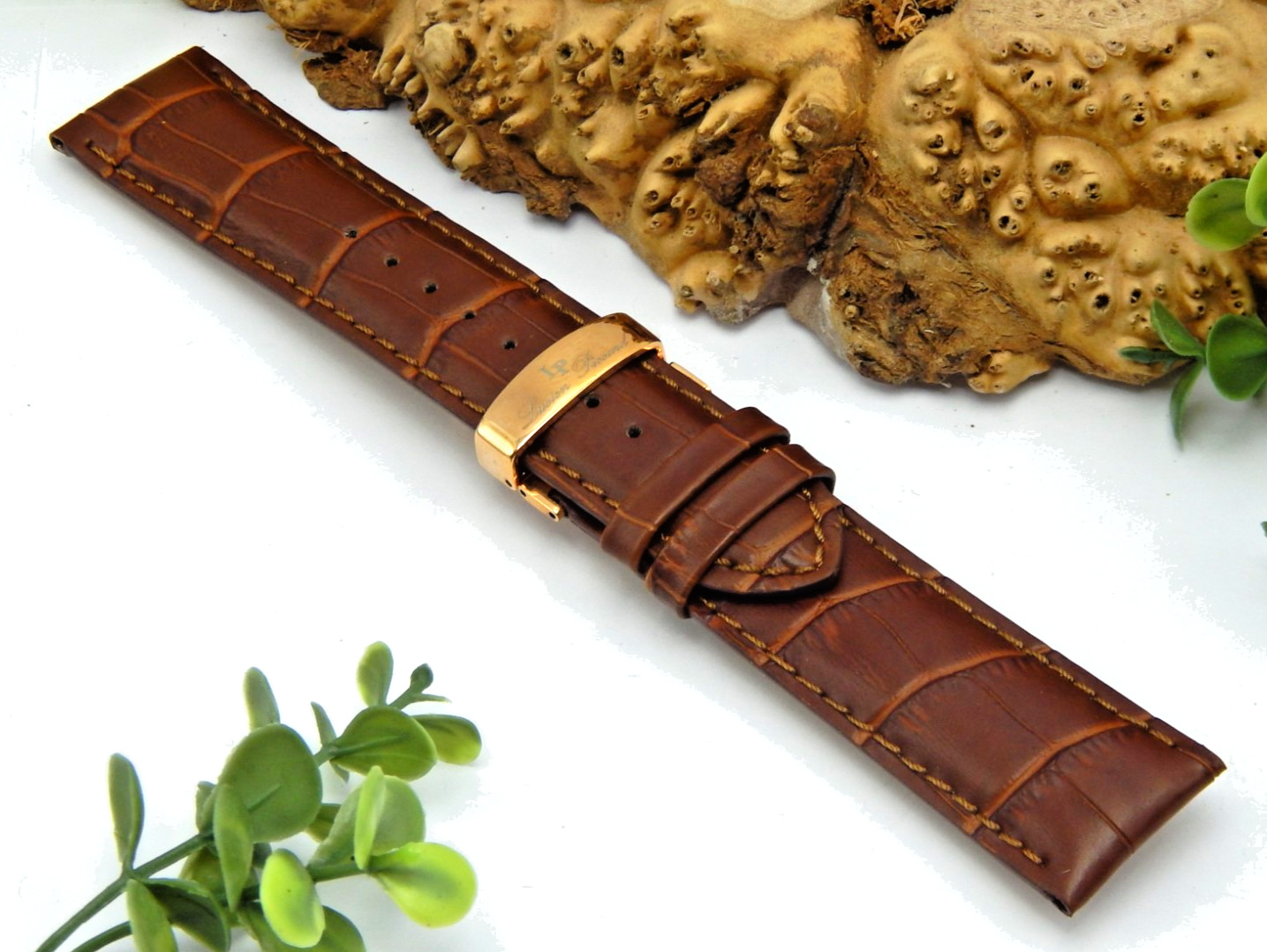 Chocolate Brown Lucien Piccard signed watch band Padded alligator Leather 24mm