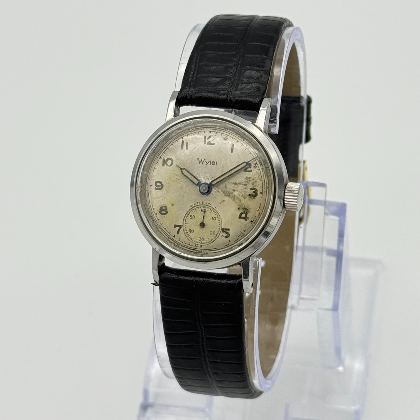 Vintage WYLER Swiss Mechanical Watch, Military Style, Small Second, 29mm, Runs