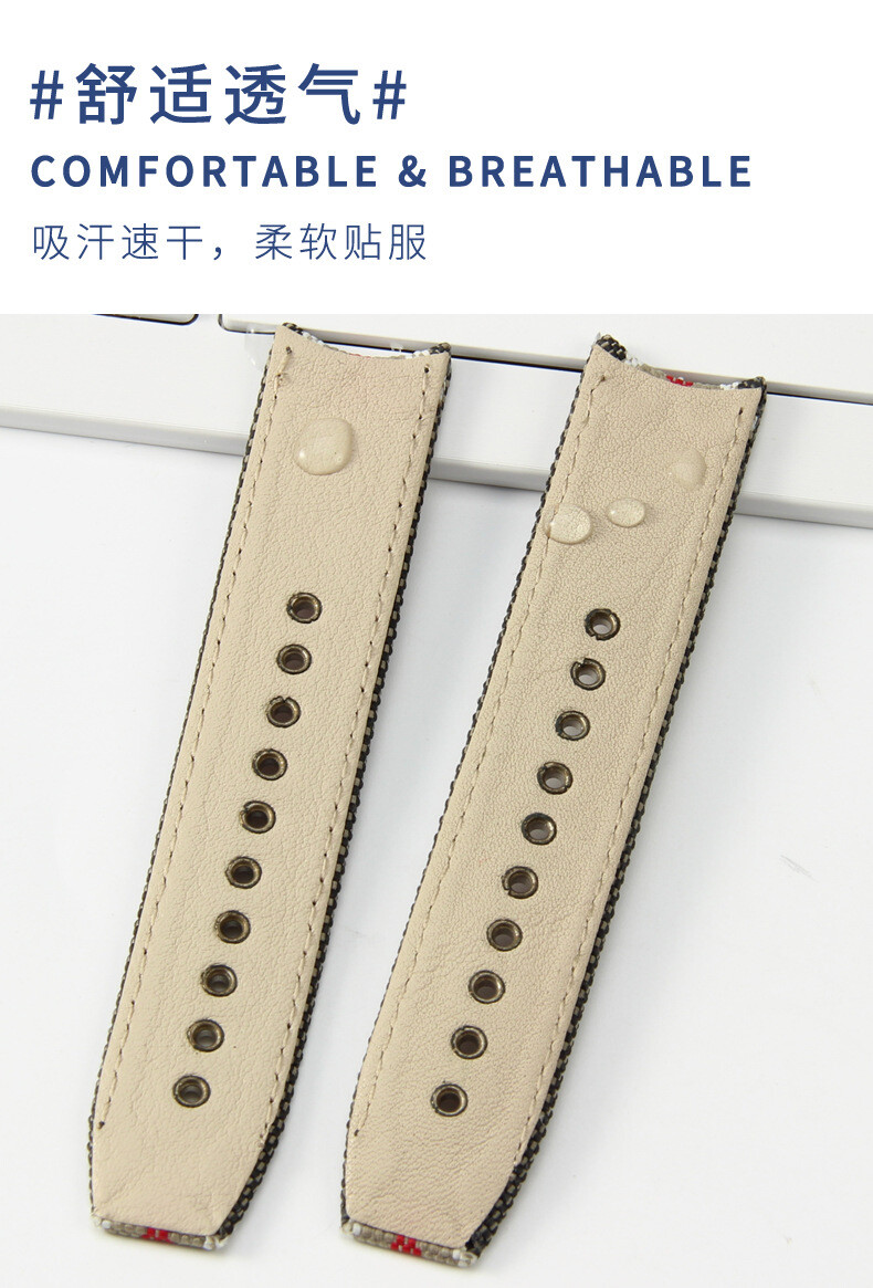 For Burberry 7600 7601 7602 Nylon Canvas Watch Band Genuine Leather Strap 22mm
