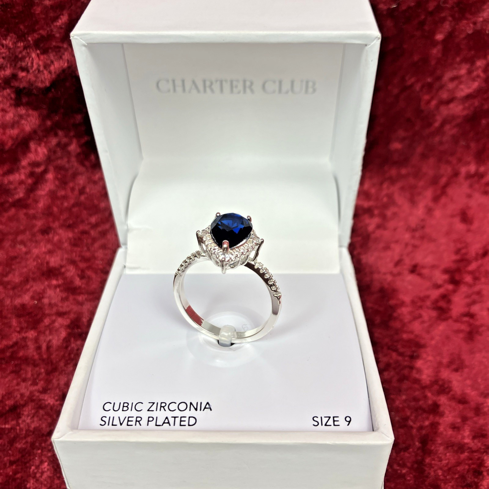 Charter Club Pave & Pear Shaped Blue Crystal Silver Tone Ring Sz 9 NWT $39