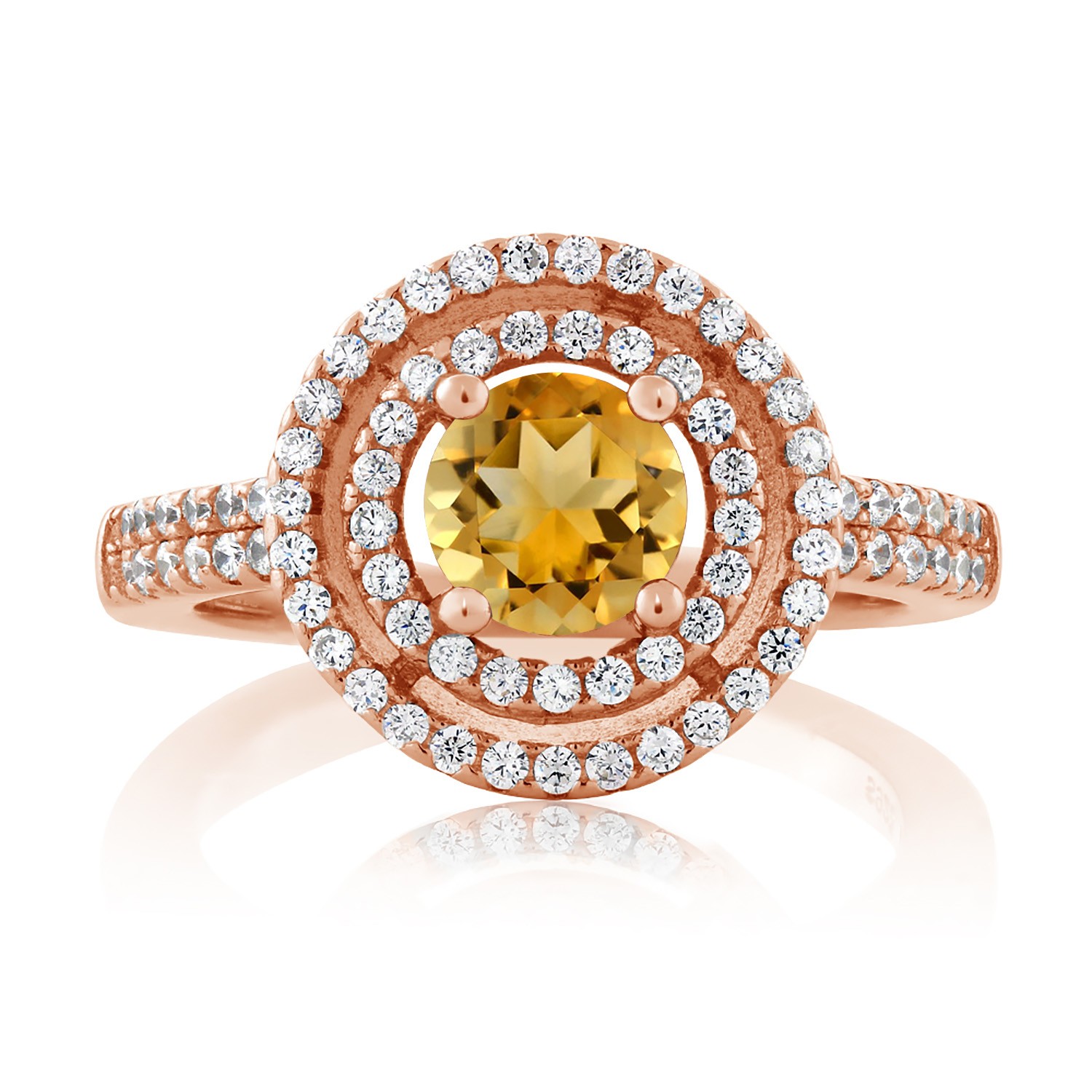 18K Rose Gold Plated Silver Citrine Engagement Ring For Women | 1.76 Cttw |