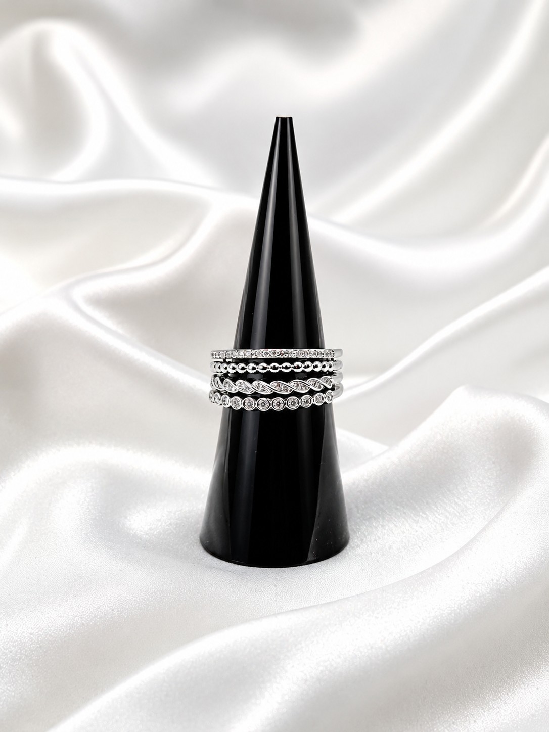 925 Sterling Silver Natural Diamond Ring Stack Band 0.23 CT Multi Row Size 7