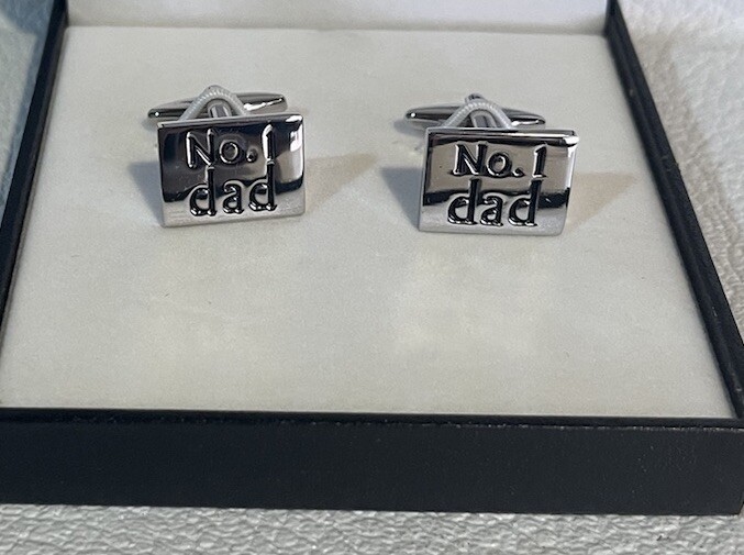 No. 1 Dad Silver Tone & Black Cuff Links ~ Father Daddy ~ New in Box