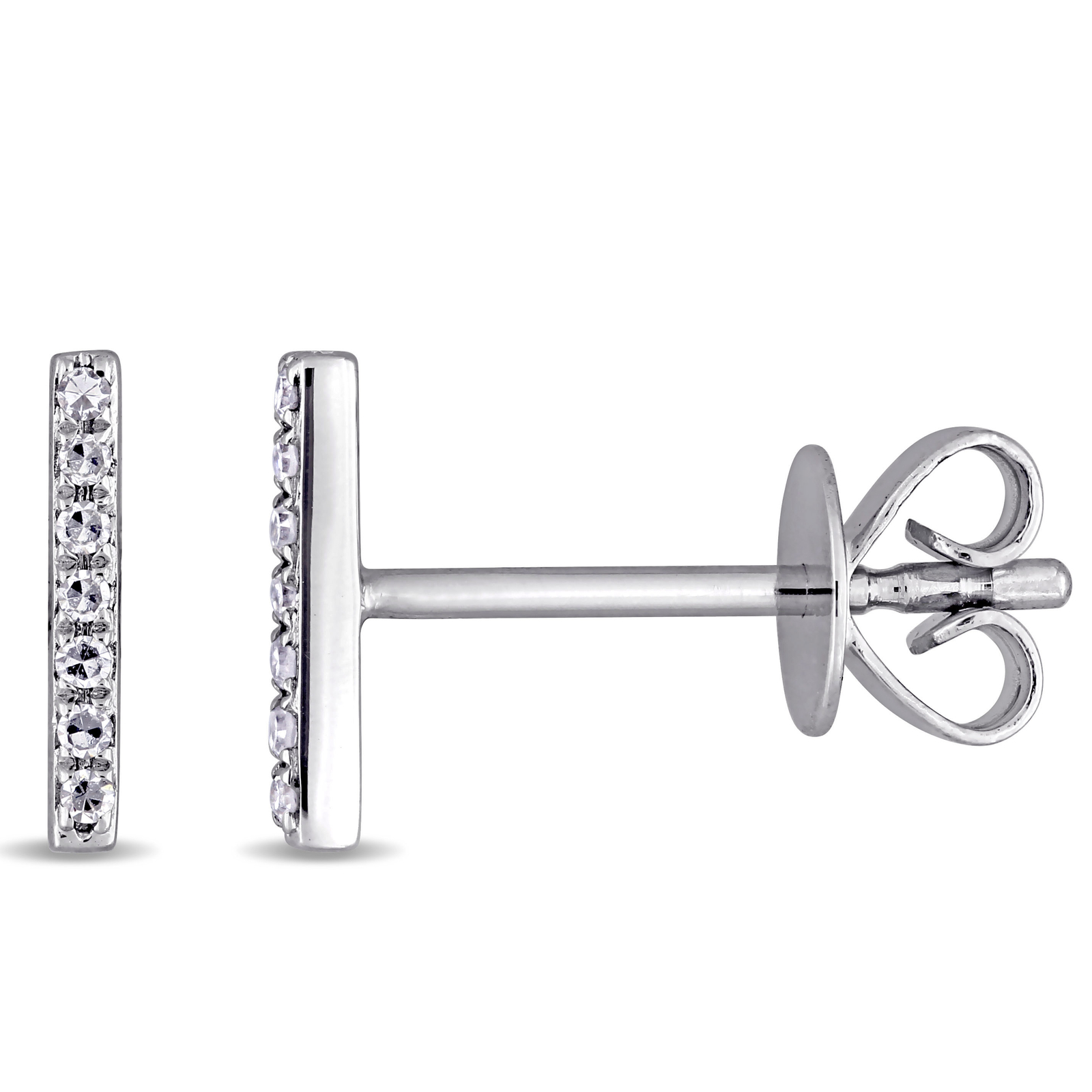 Amour 14k White Gold Diamond Bar Earrings