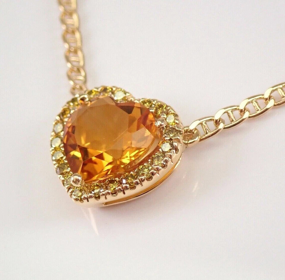 1.50Ctw Heart Cut Lab-Created Yellow Citrine Halo Pendant 14K Yellow Gold Plate