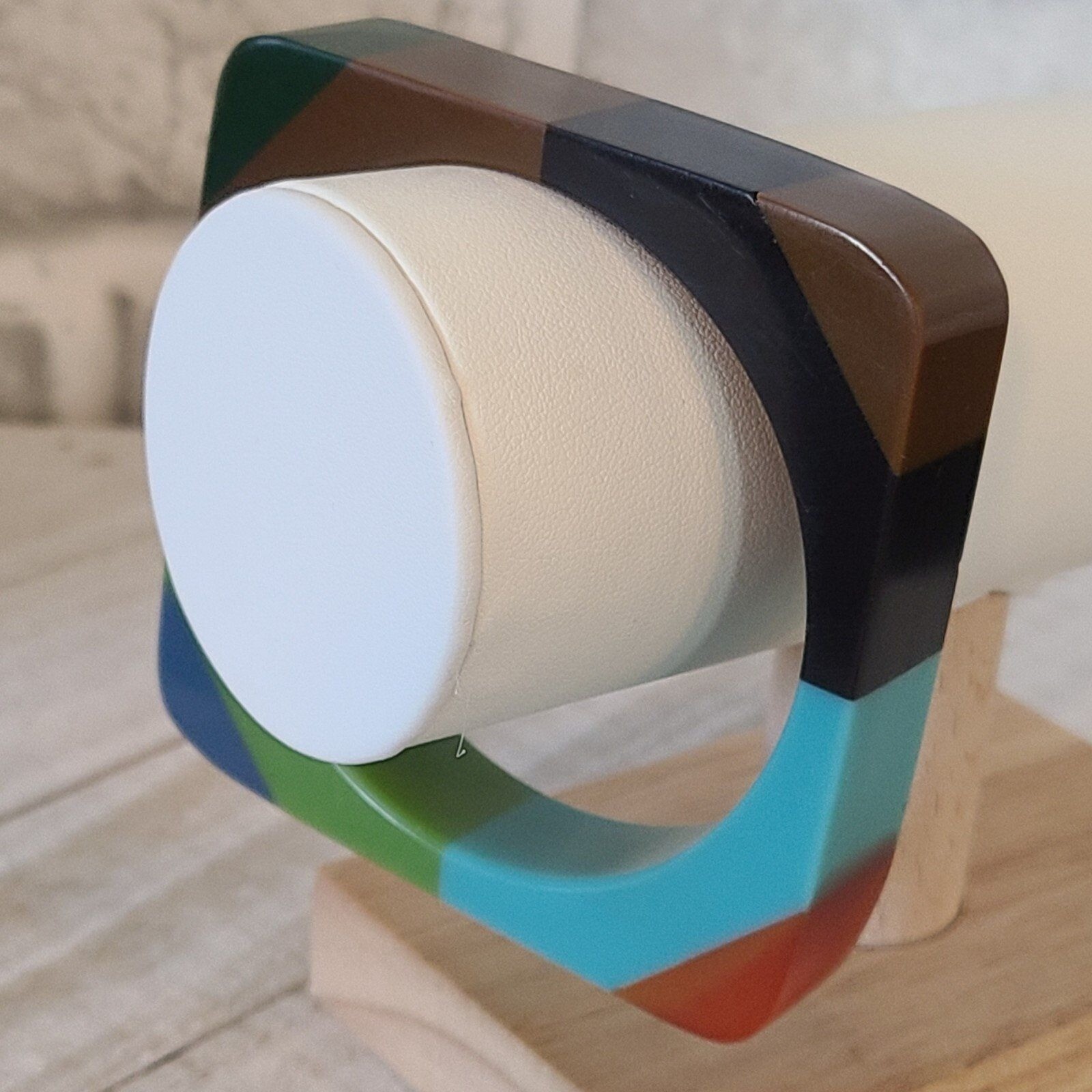 Vintage Lucite Square Bangle Bracelet Multicolor Acrylic
