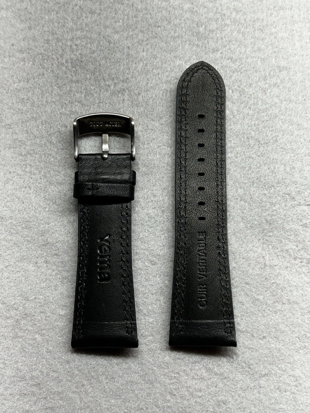 Genuine YEMA Men’s Black Leather Stitched Watch Strap 25mm NOS
