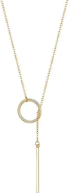 Long Gold Necklaces for Women 14K Gold Plated Drop Vertical Bar Pendant Laria…