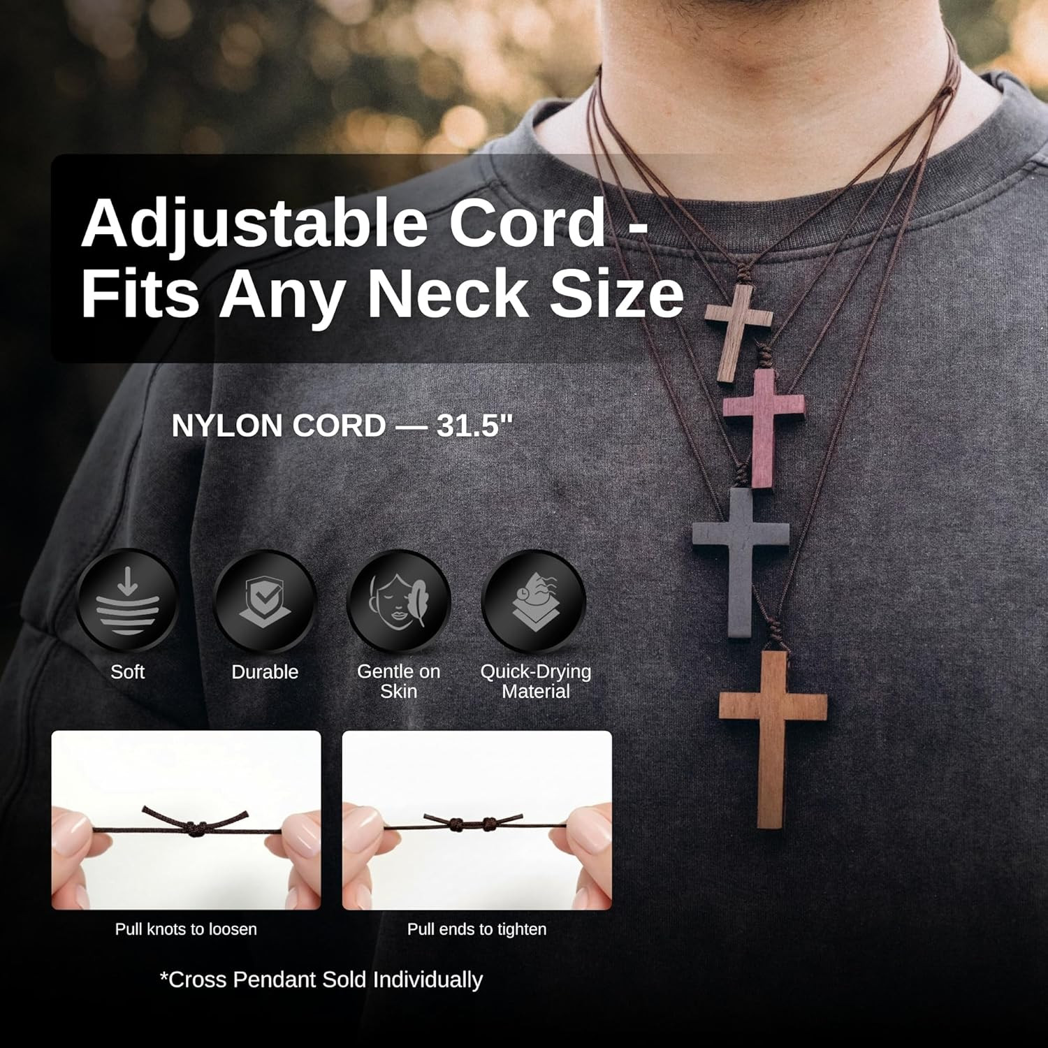 Natural Walnut Wood Cross Necklace for Men & Women – Small Wood Cross Pendant Ne