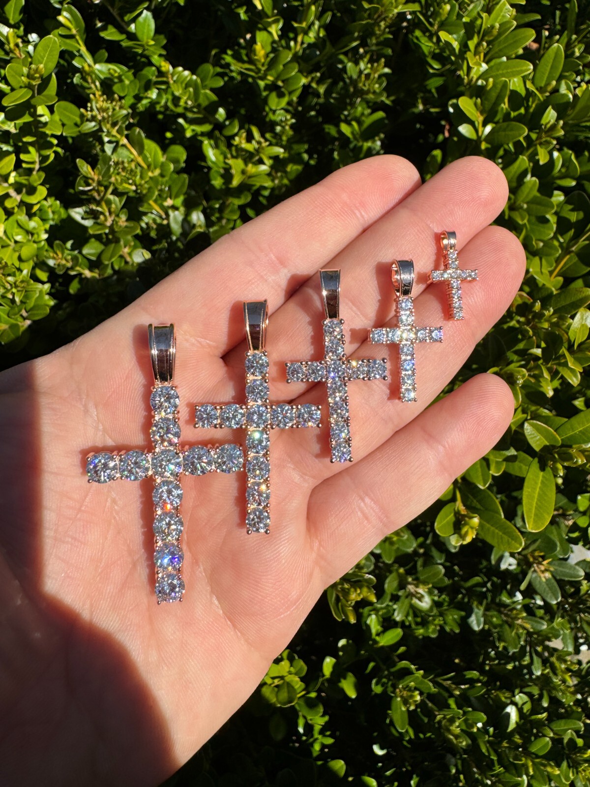 MOISSANITE 14k Rose Gold Cross & Real 925 Silver Iced Pendant Necklace Hip Hop