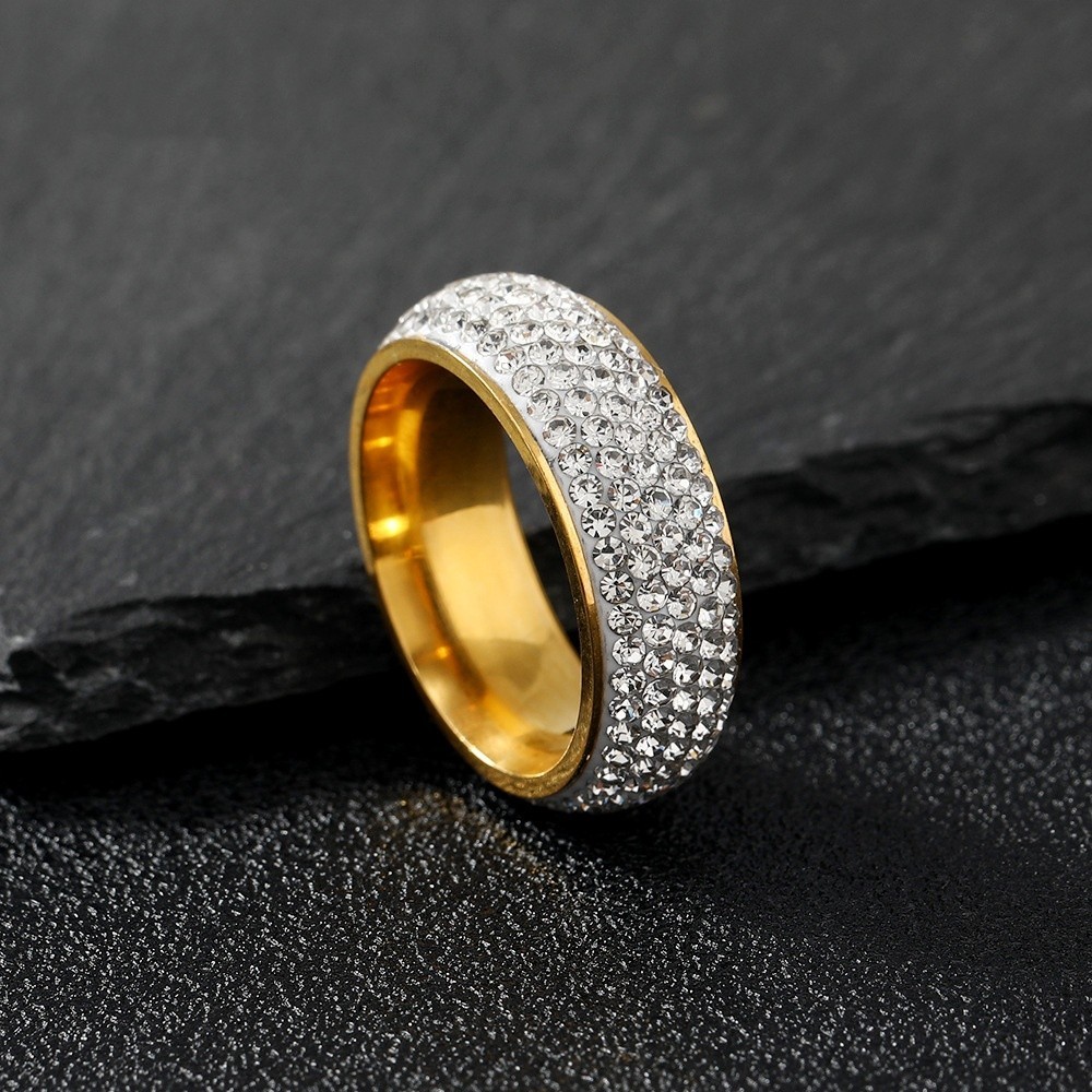4PCS Fashion Stainess Steel Pave Rhinestone Wedding Couple Rings