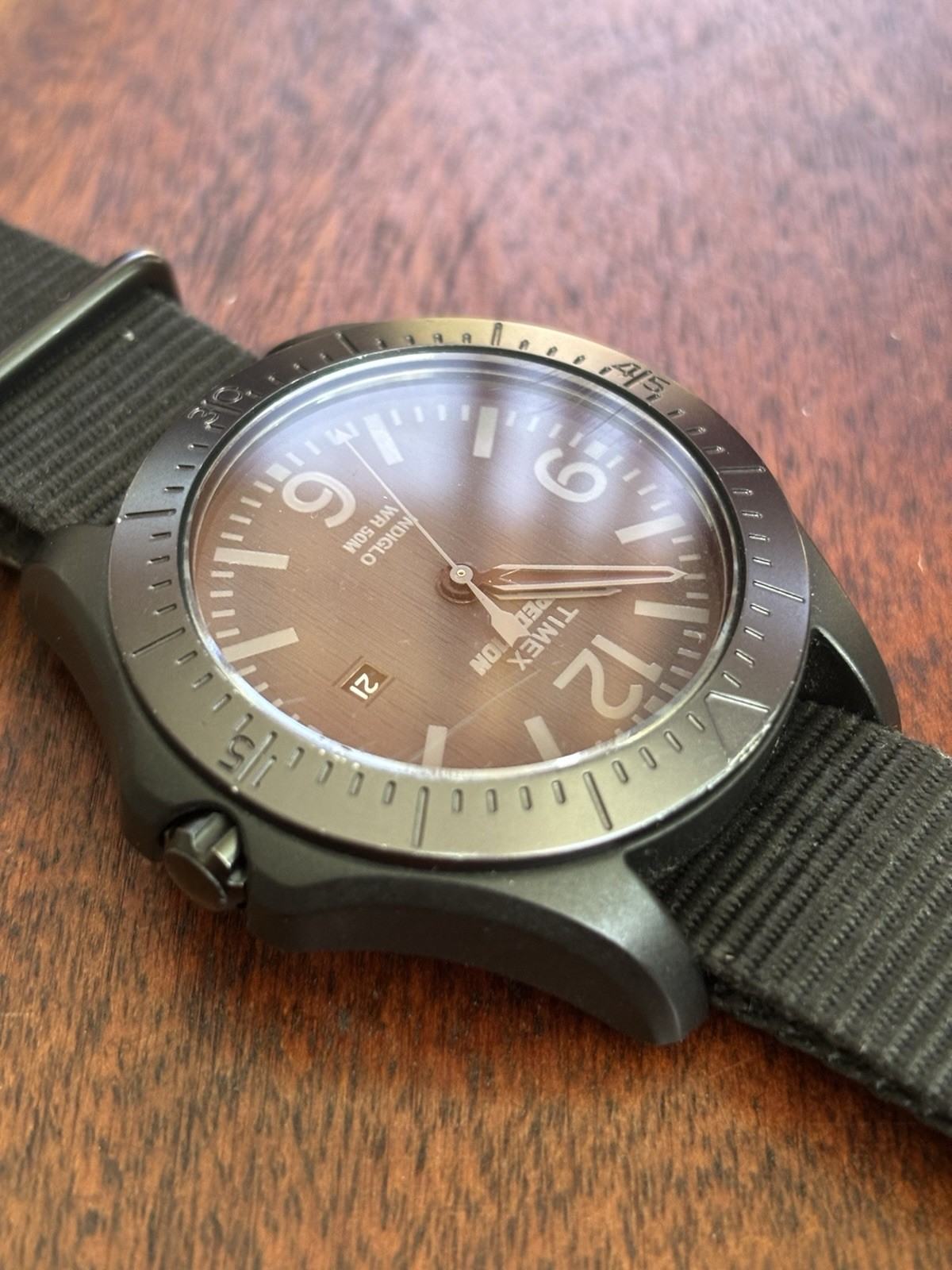 Timex Expedition Quartz 40mm Gray Dial Black Nylon Strap INDIGLO Date 50m
