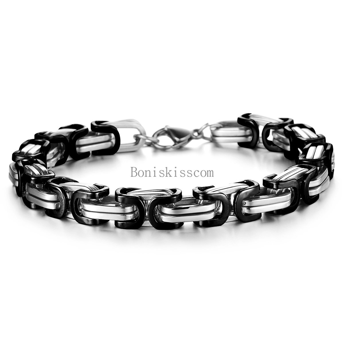 Silver Gold Black Tone Square Byzantine Stainless Steel Bracelet Mens Boys Chain