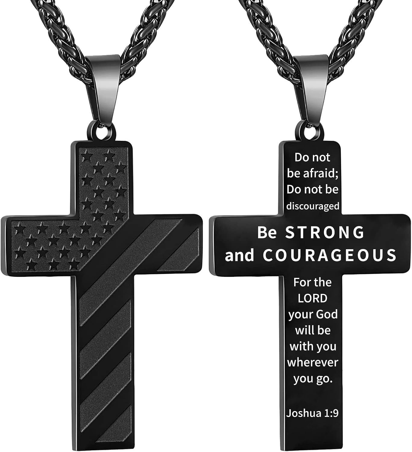 18+2 Inch Cross Necklace for Men Boys,American Flag Bible Verse 316L Stainless S