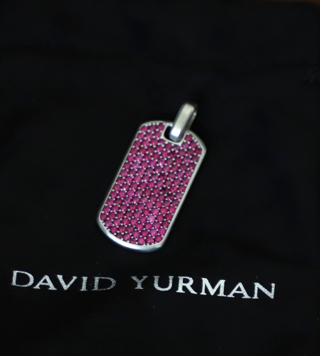 Men’s David Yurman Streamline 35mm Sterling Silver Dog Tag with Rubies