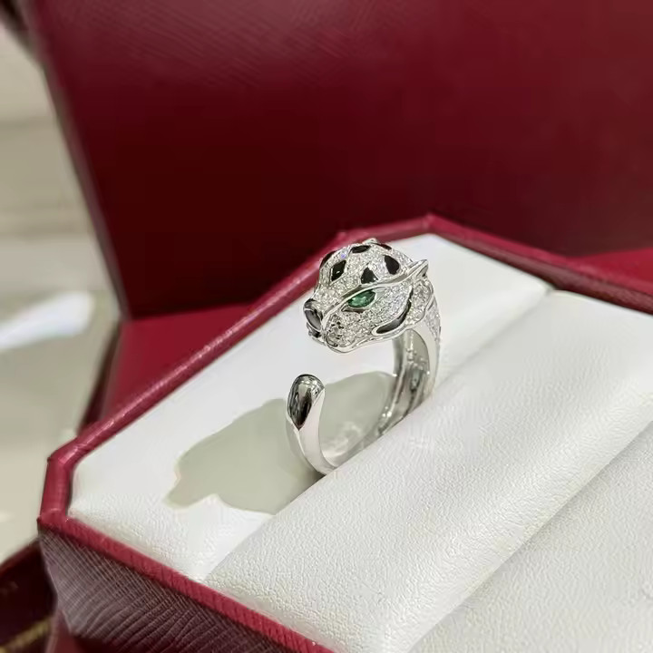 Stainless Steel Adjustable Men Women CZ Leopard Head Open Pinky Ring