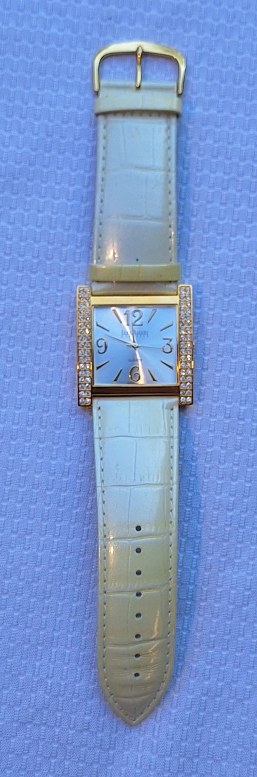 Joan Rivers Classics Women’s Watch V377 Rhinestone Quartz White Band Gold Tones