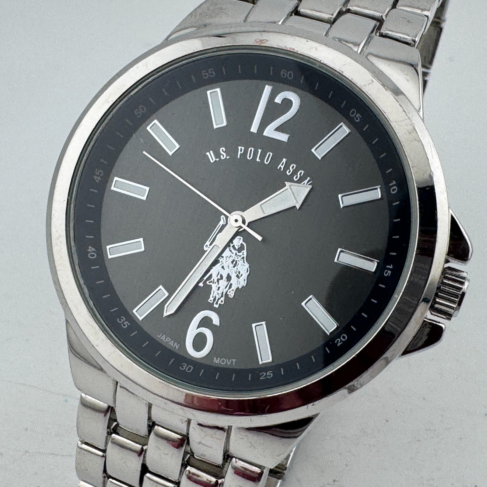 U.S. Polo Assn Quartz Watch Men 44mm Silver Japan Movt Analog New Battery 7.5″