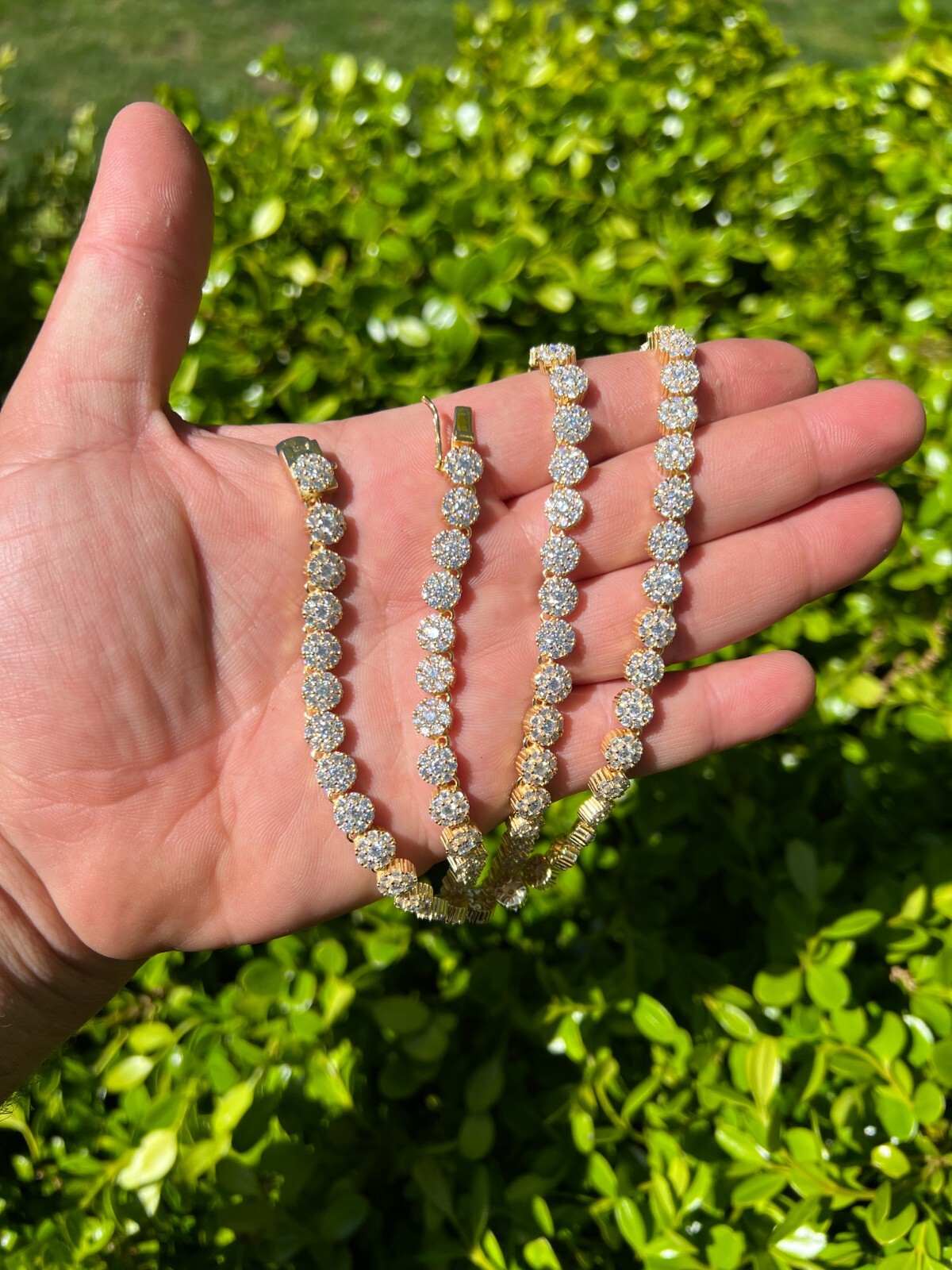 14k Gold Plated Silver Real MOISSANITE Hip Hop Cluster Tennis Chain Necklace
