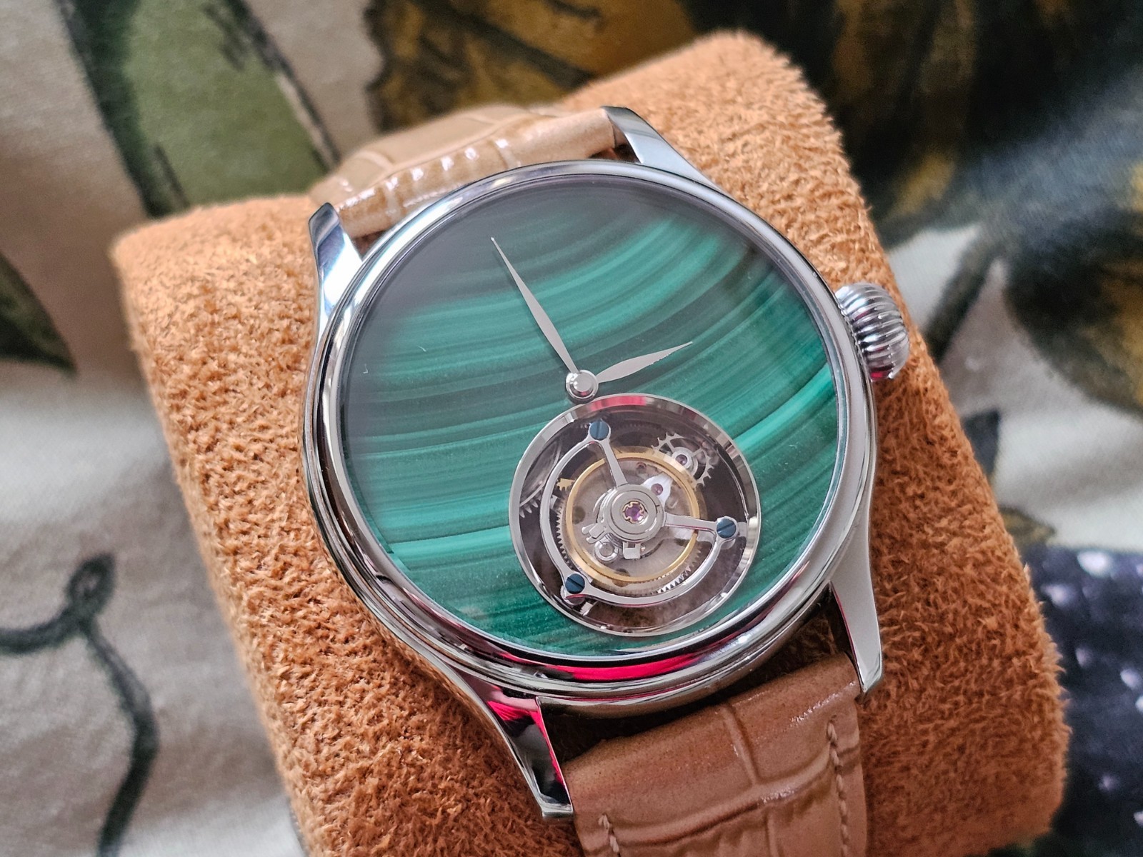 Merkur Malachite Dial Tourbillon Manual Wind Watch