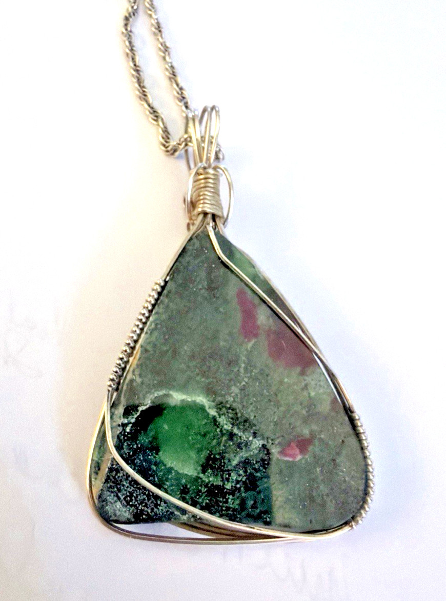 Sterling Silver and Natural Ruby Zoisite Gemstone Artisan Pendant & Necklace