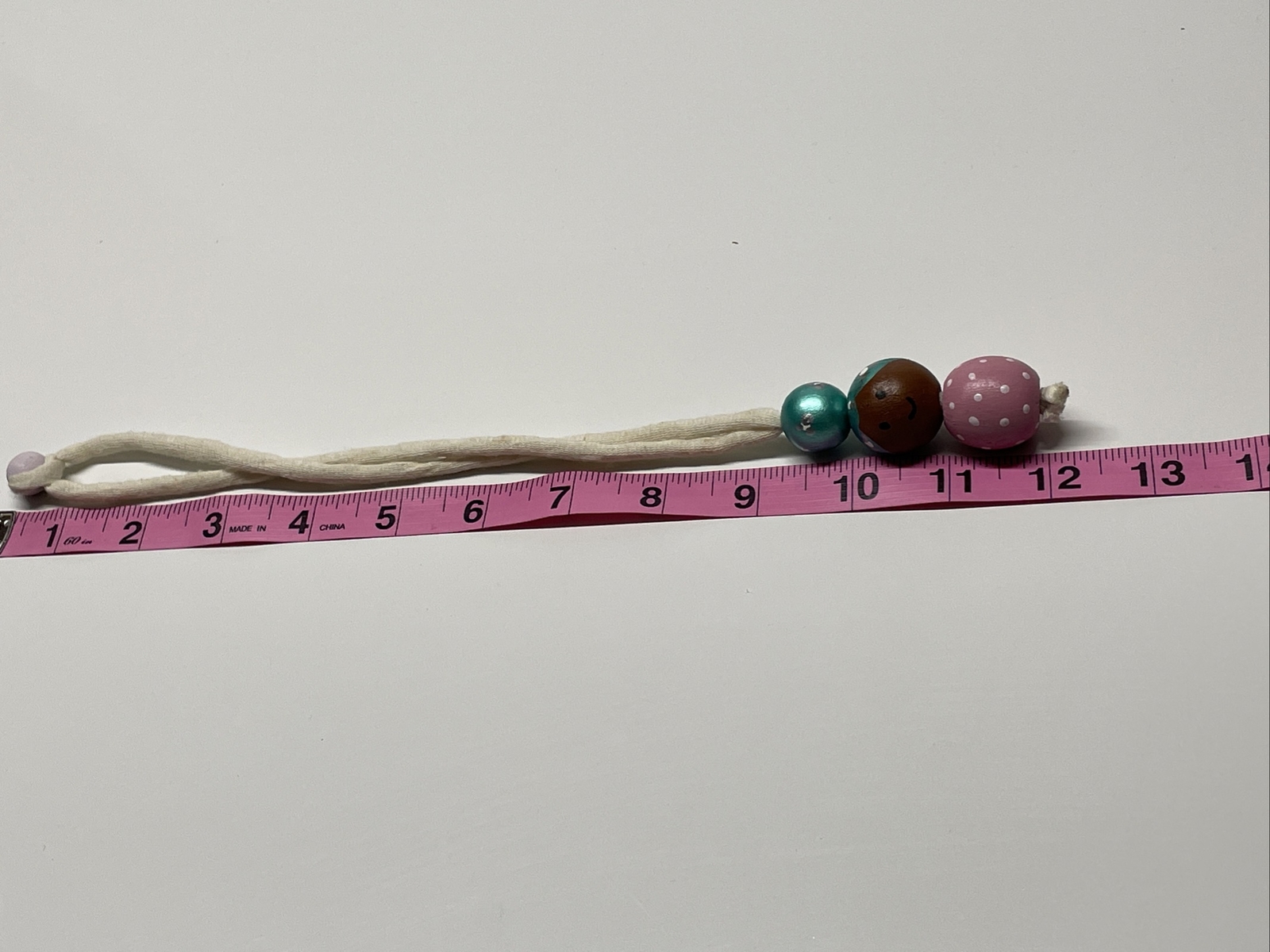 Vintage wooden handmade doll necklace hand painted Beads Pink Aqua Blue