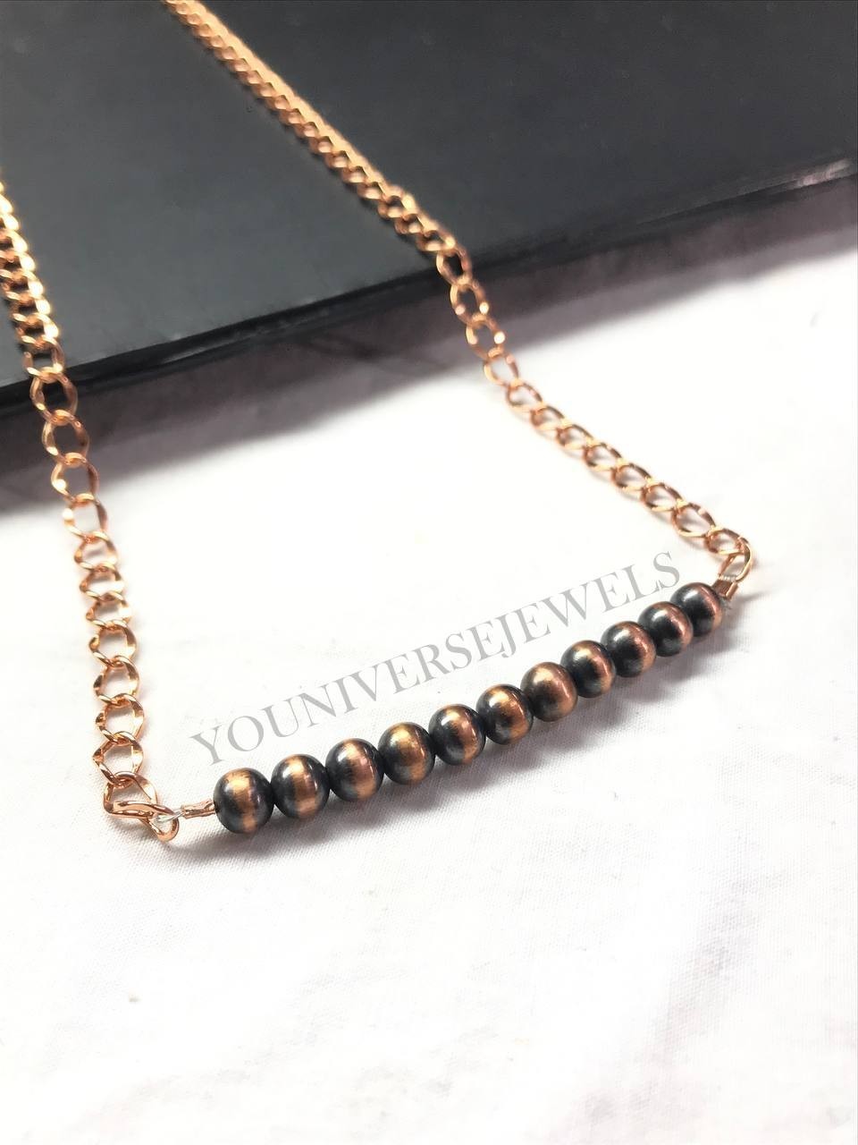 6MM Copper Pearl Beads Handmade Chain Necklace Minimal Beaded Jewelry, Gift Her