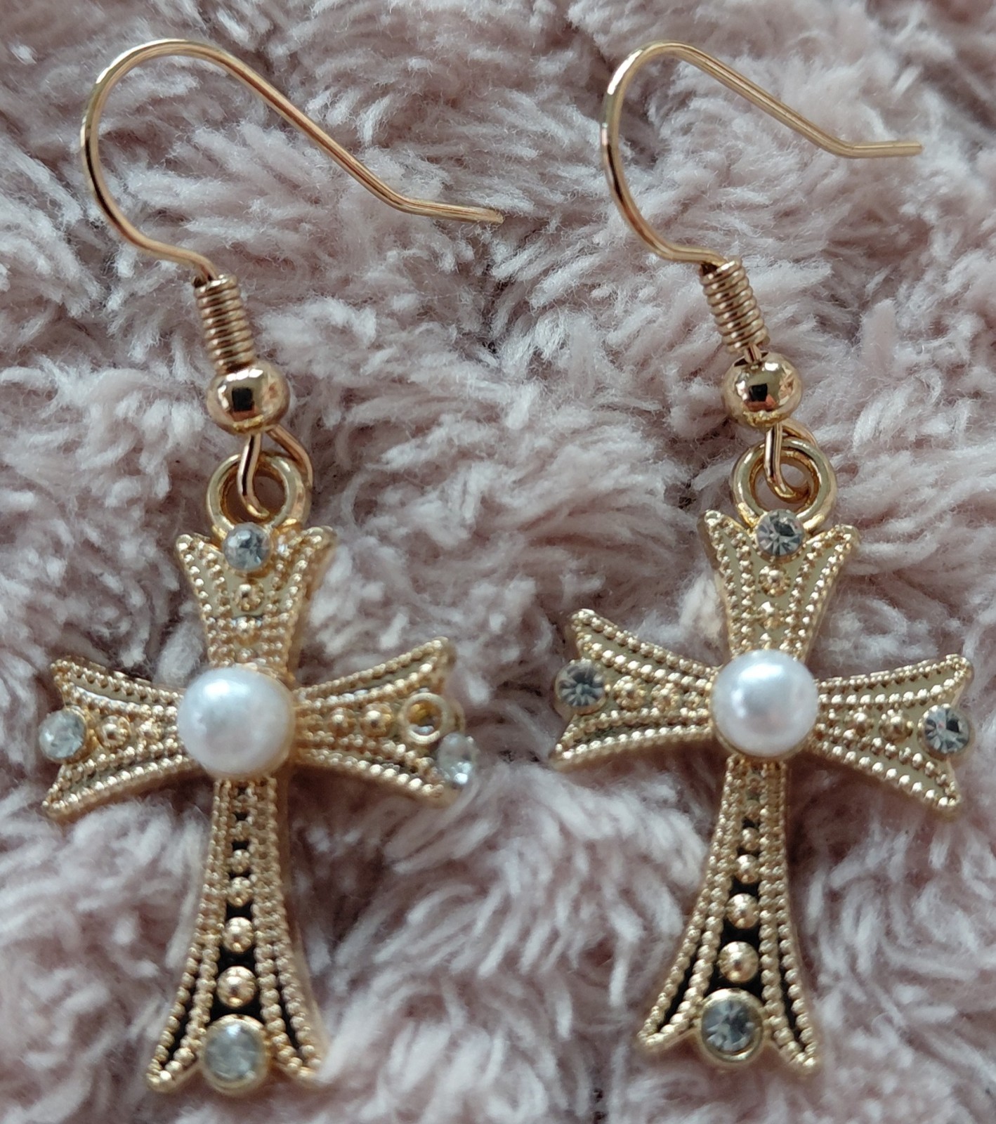 3 Pairs Of Cross Earrings Gold Tone New Rhinestones Free Shipping Heavier Made